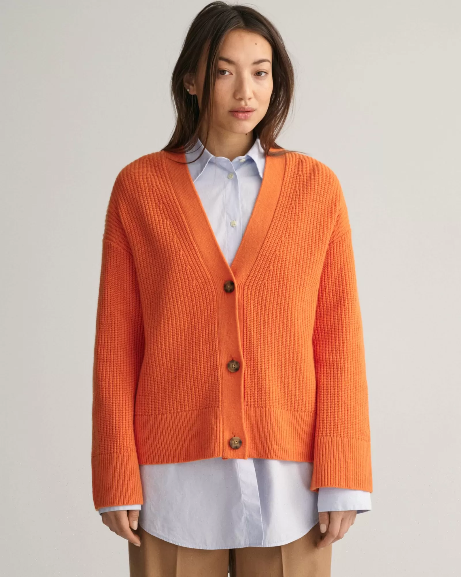 Women GANT Knitwear*Ribbed Wool Cardigan PUMPKIN ORANGE