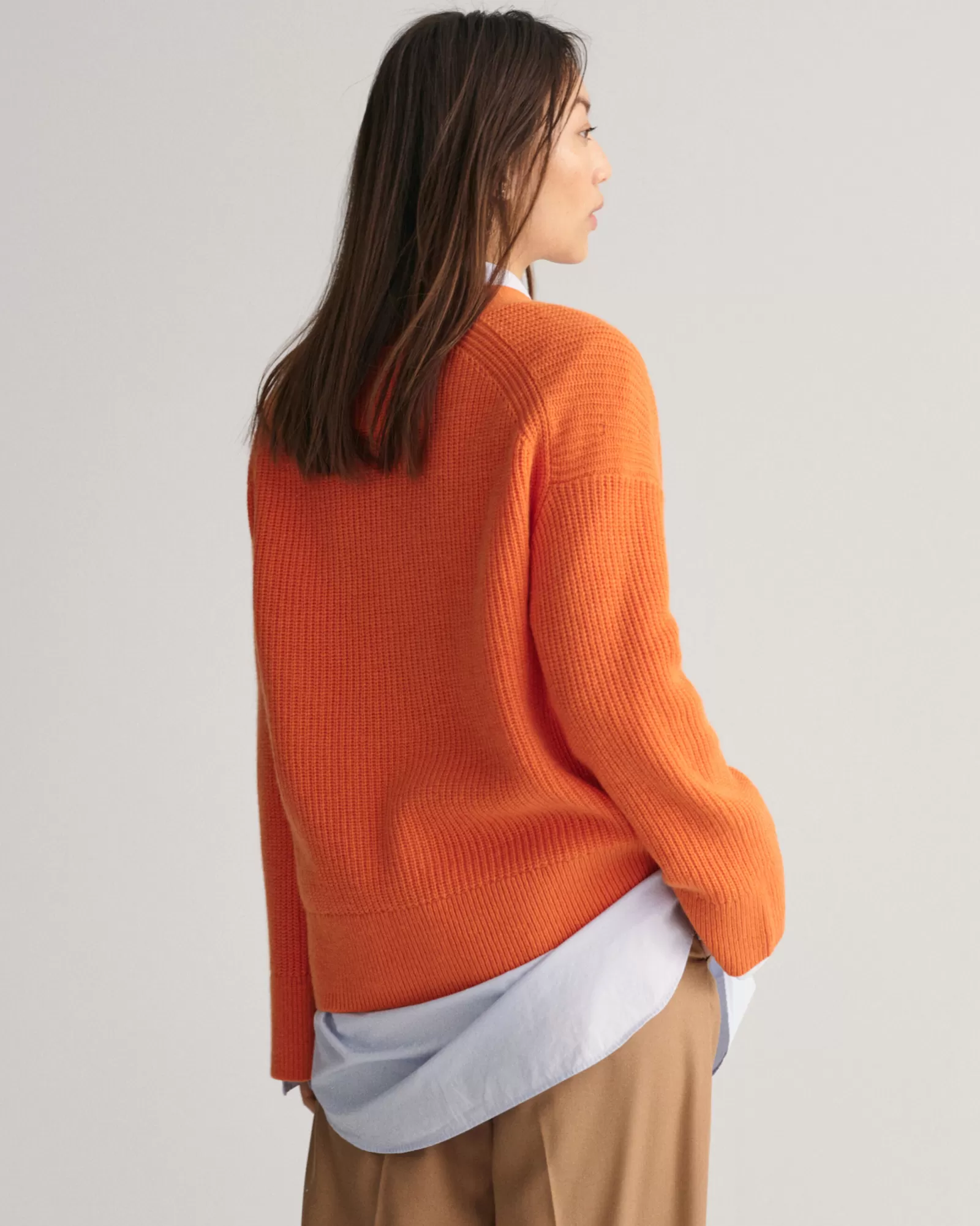 Women GANT Knitwear*Ribbed Wool Cardigan PUMPKIN ORANGE