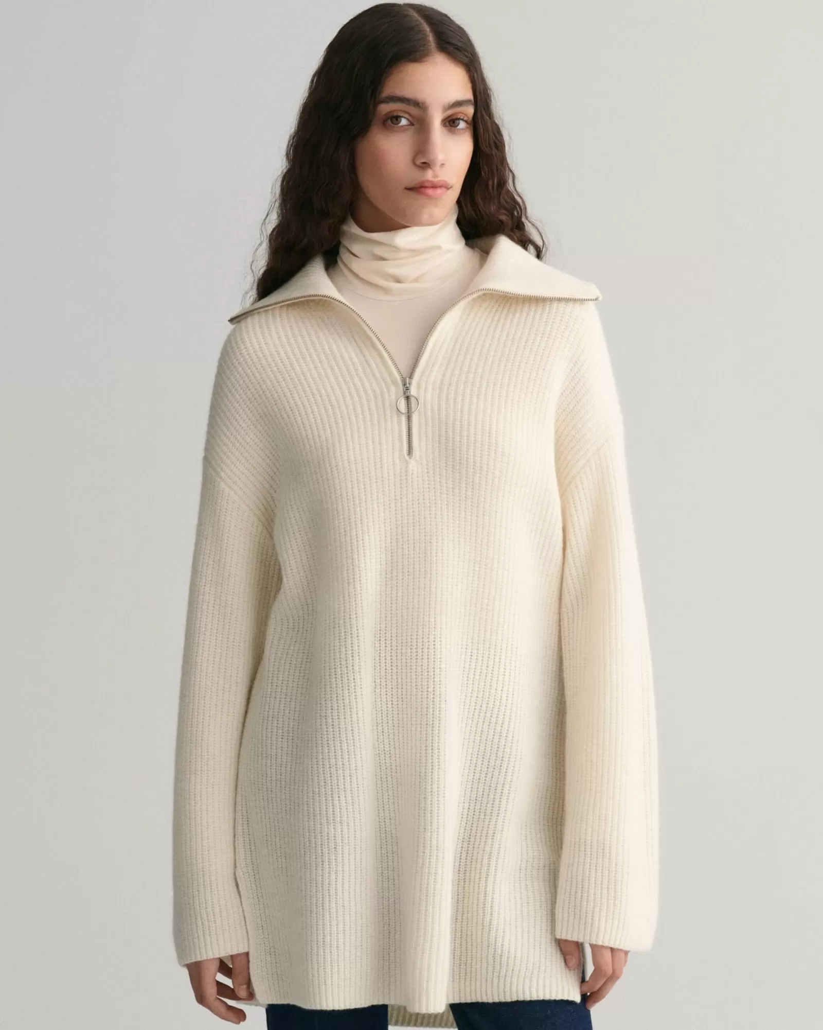 Women GANT Knitwear*Ribbed Wool Half-Zip Sweater CREAM