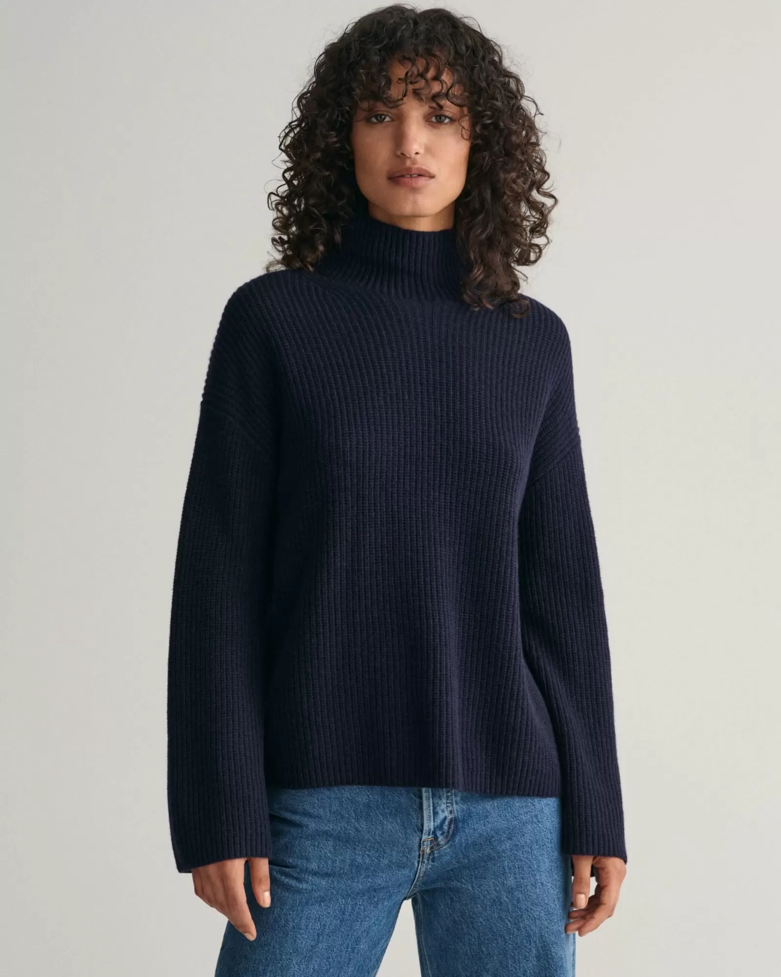 Women GANT Knitwear*Ribbed Wool Stand Collar Sweater EVENING BLUE