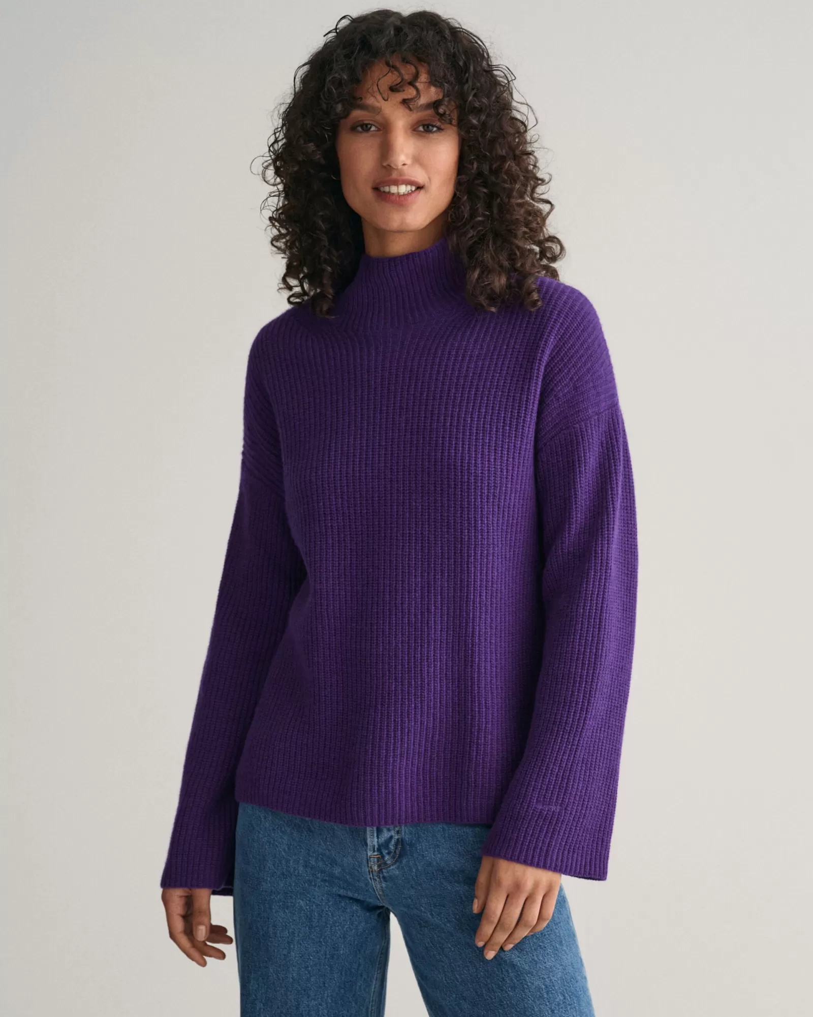 Women GANT Knitwear*Ribbed Wool Stand Collar Sweater PANSY PURPLE