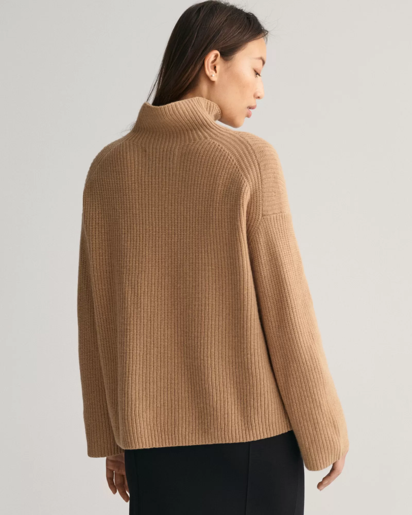 Women GANT Knitwear*Ribbed Wool Stand Collar Sweater DARK KHAKI