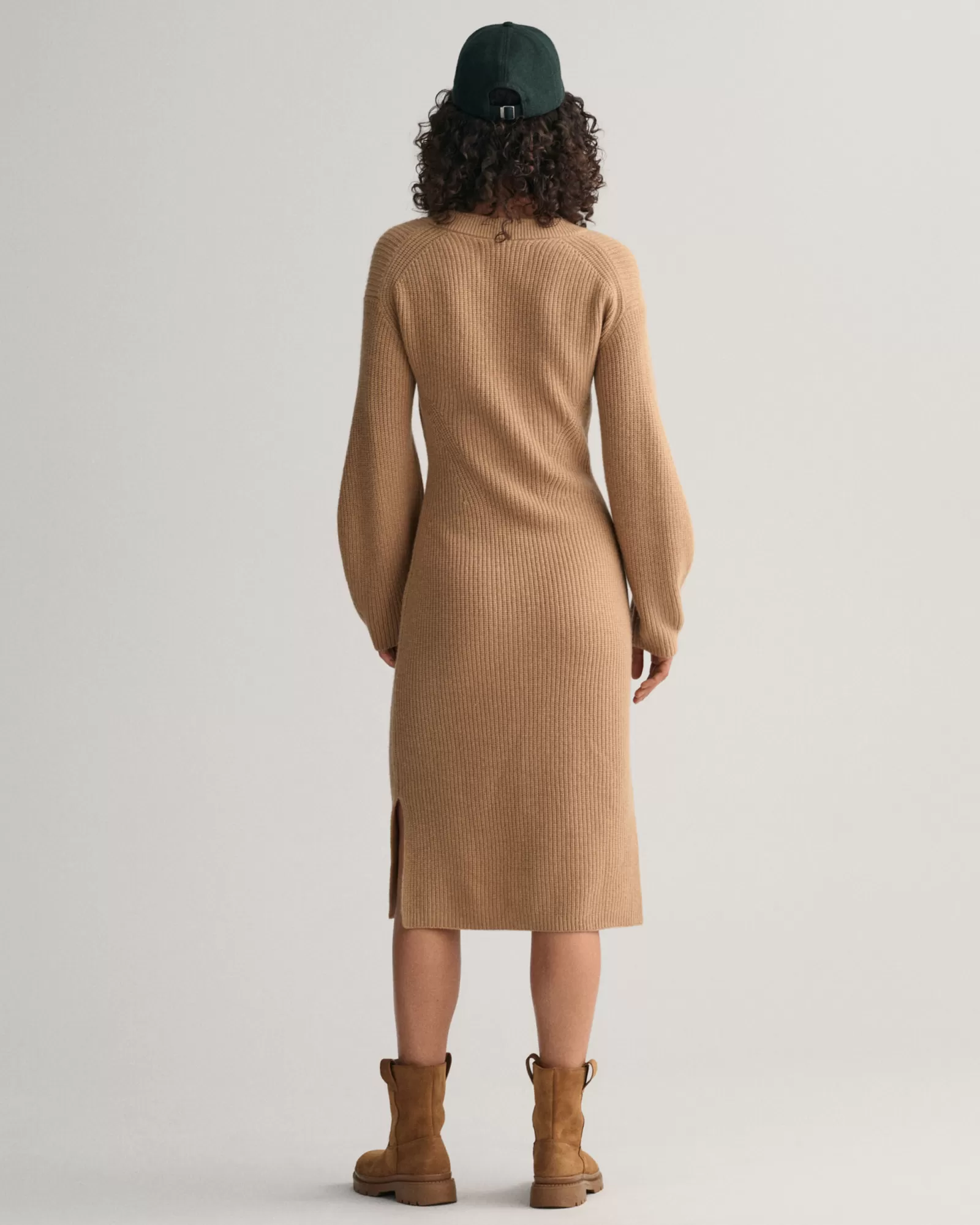 Women GANT Dresses*Ribbed Wool V-Neck Dress DARK KHAKI