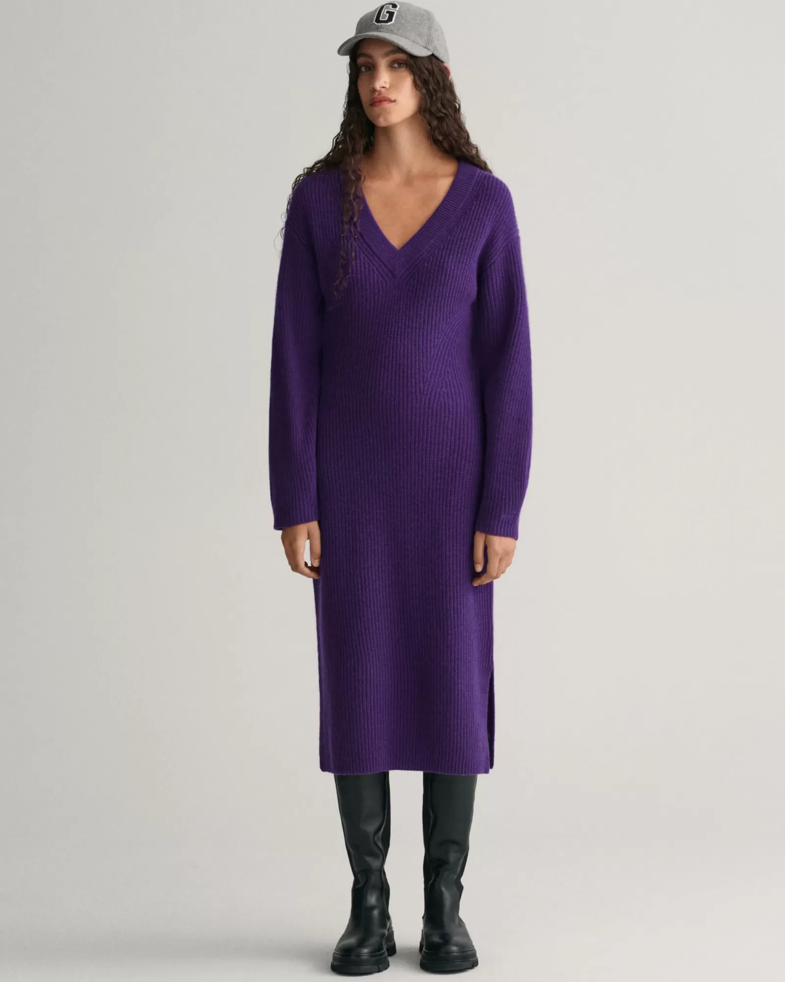 Women GANT Dresses*Ribbed Wool V-Neck Dress PANSY PURPLE