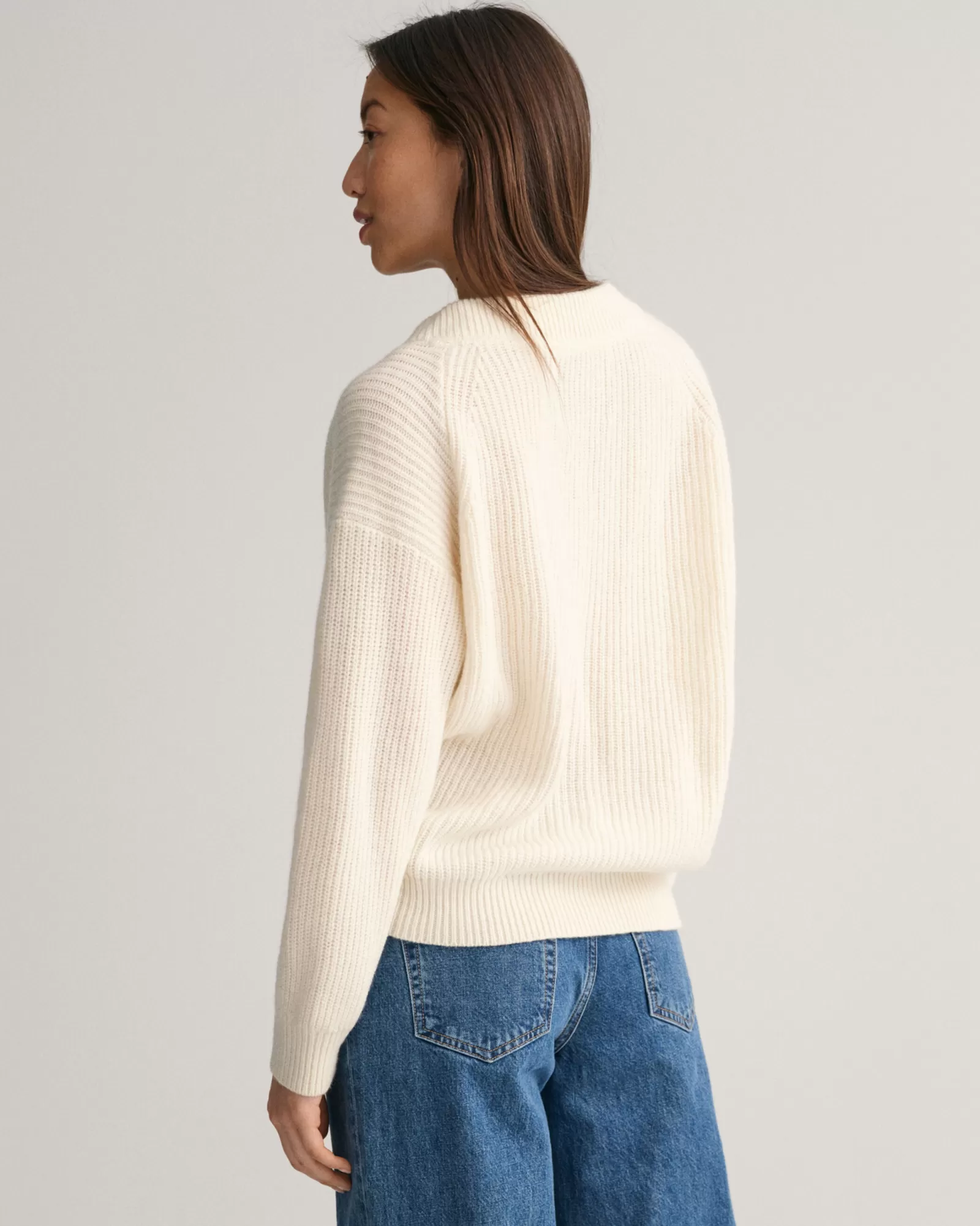 Women GANT Knitwear*Ribbed Wool V-Neck Sweater CREAM