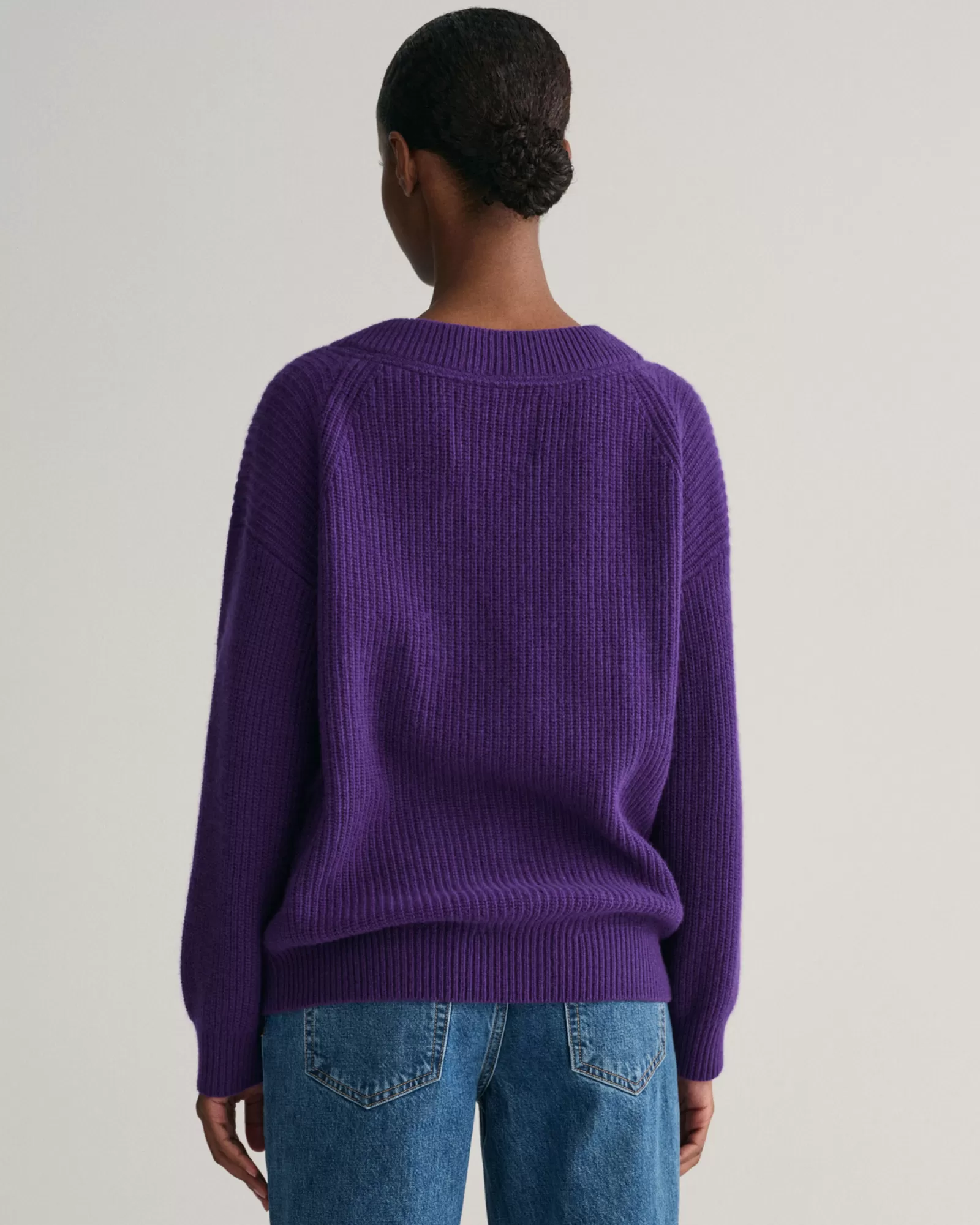 Women GANT Knitwear*Ribbed Wool V-Neck Sweater PANSY PURPLE