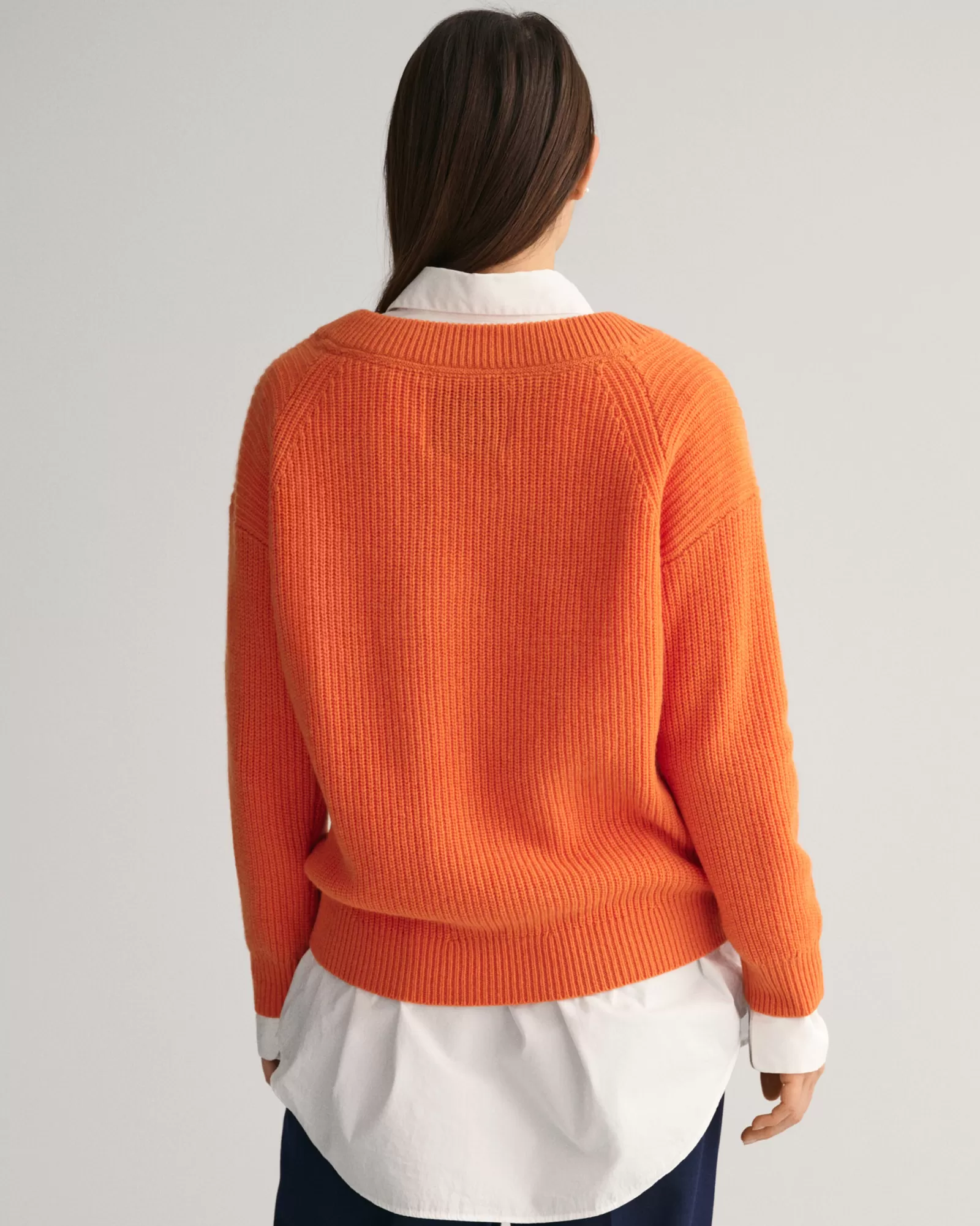 Women GANT Knitwear*Ribbed Wool V-Neck Sweater PUMPKIN ORANGE