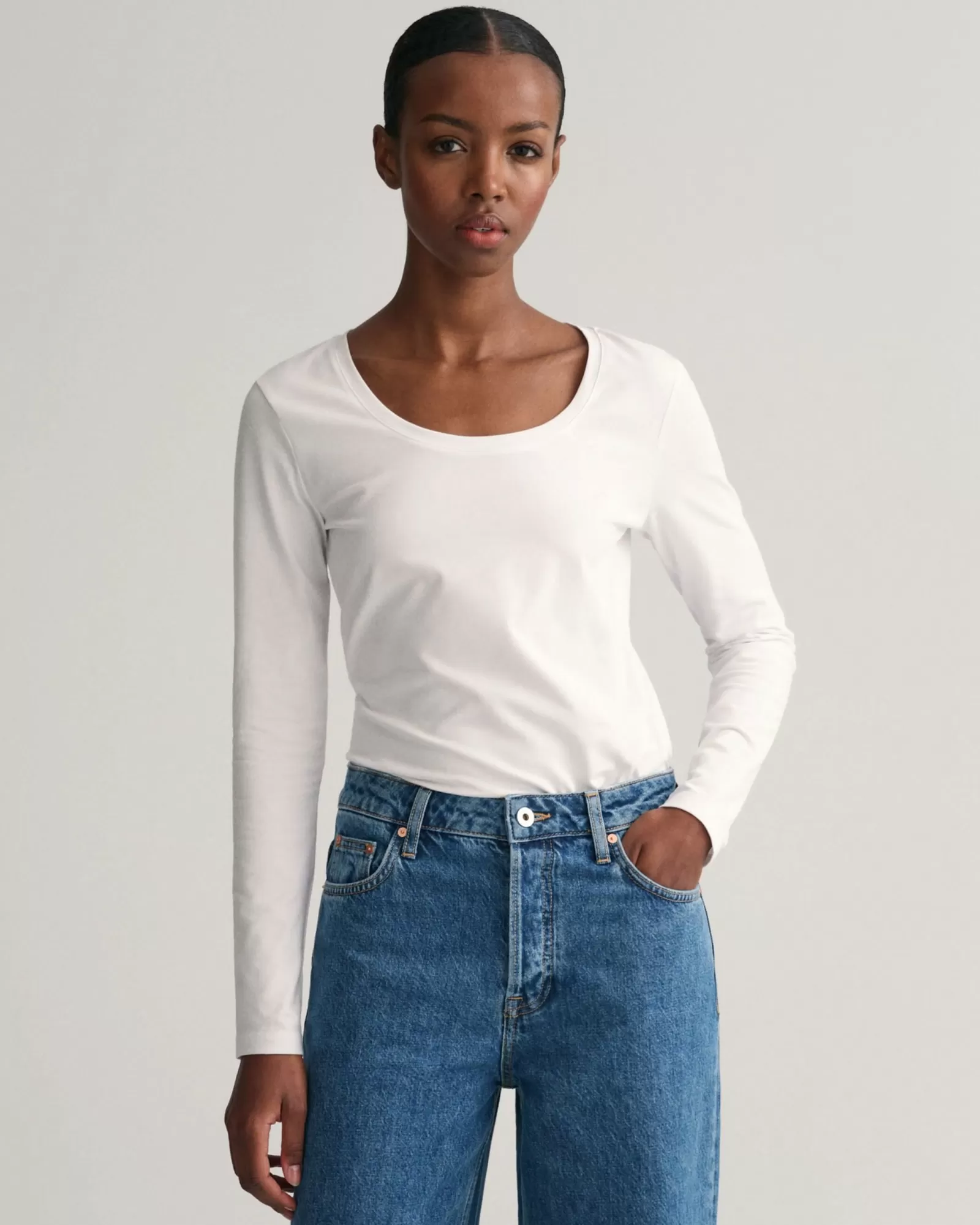 Women GANT T-Shirts & Tops*Scoop Neck Long Sleeve Top WHITE