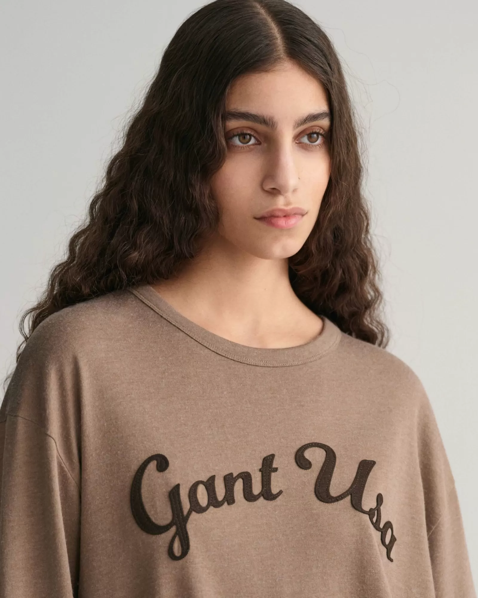 Women GANT T-Shirts & Tops*Script Graphic Long Sleeve T-Shirt DESERT BROWN