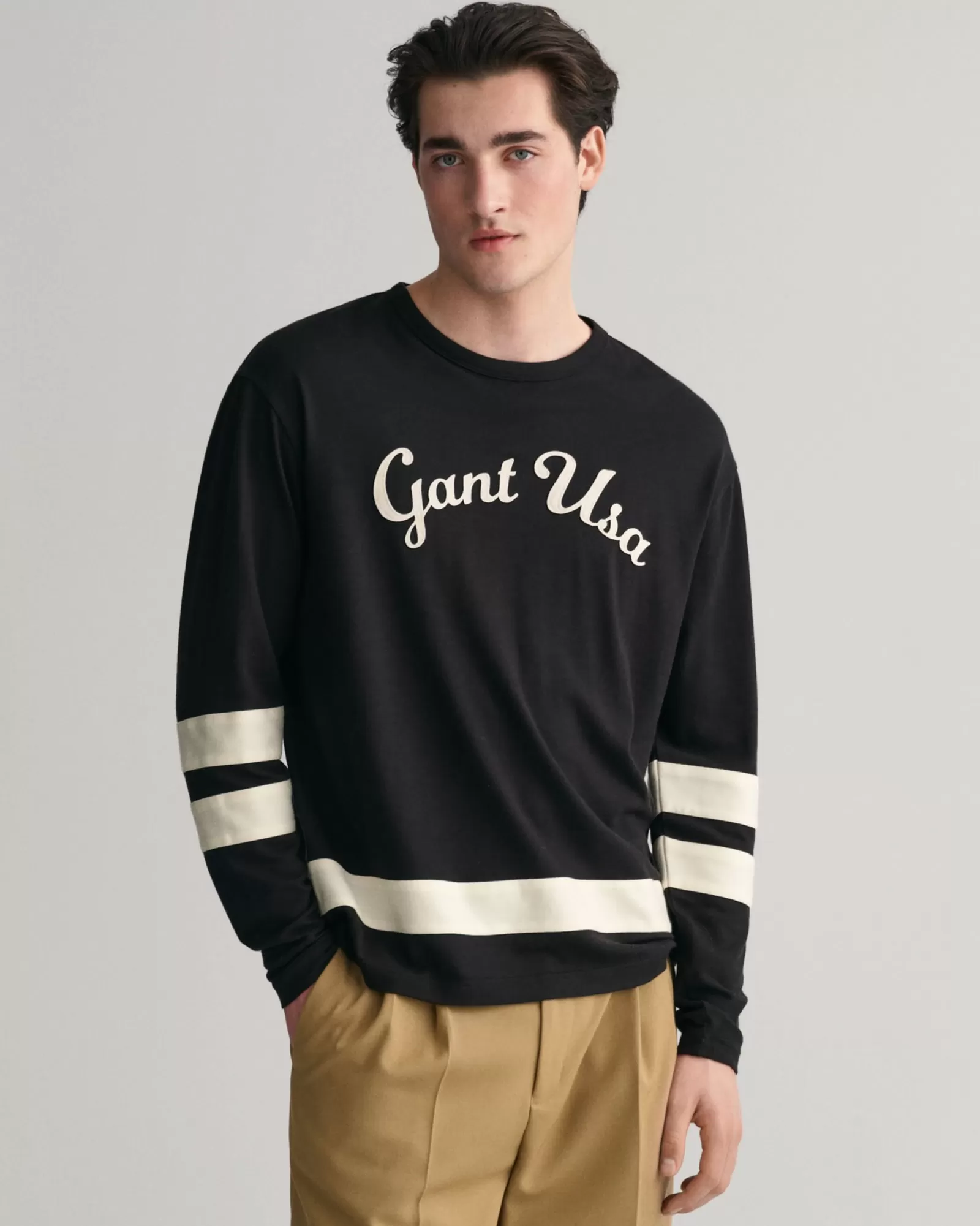 Men GANT T-Shirts*Script Graphic Long Sleeve T-Shirt BLACK