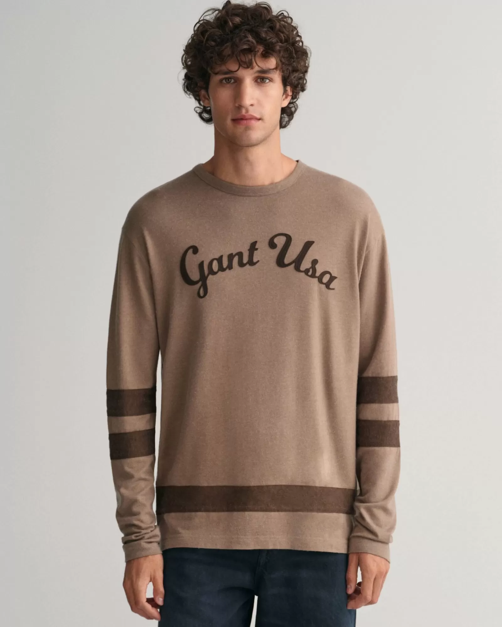 Men GANT T-Shirts*Script Graphic Long Sleeve T-Shirt DESERT BROWN