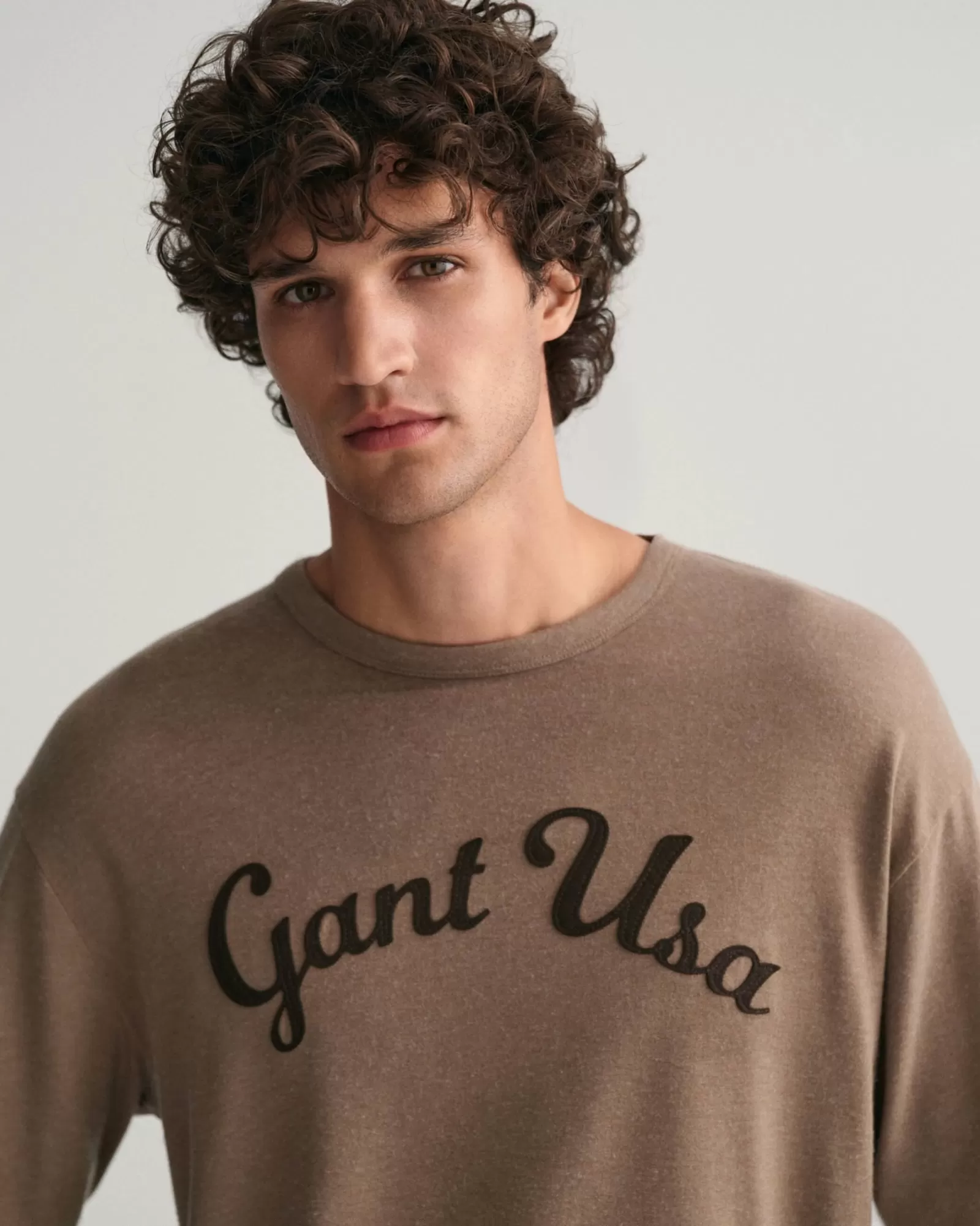 Men GANT T-Shirts*Script Graphic Long Sleeve T-Shirt DESERT BROWN