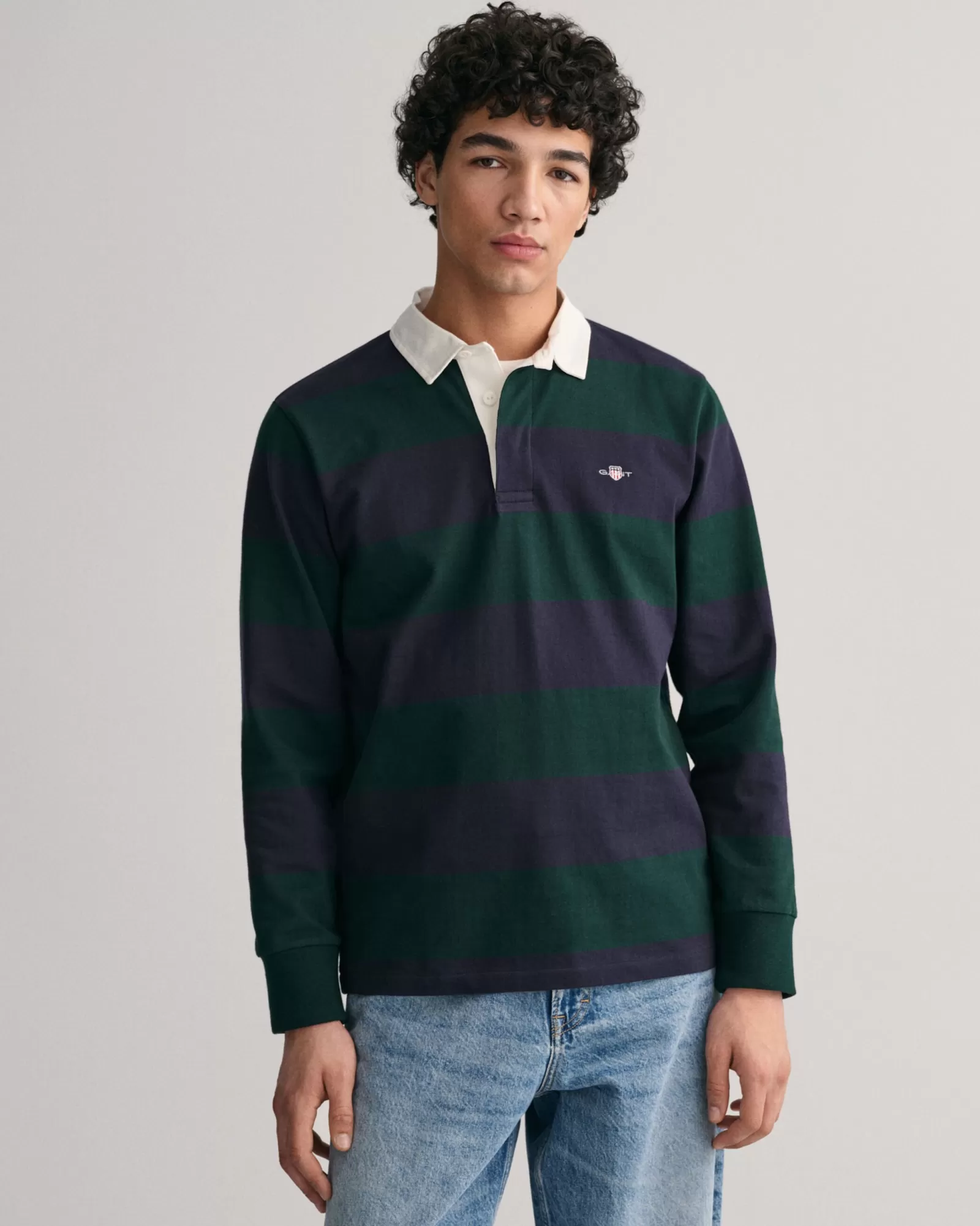 Men GANT Polos & Heavy Ruggers*Shield Barstripe Heavy Rugger TARTAN GREEN