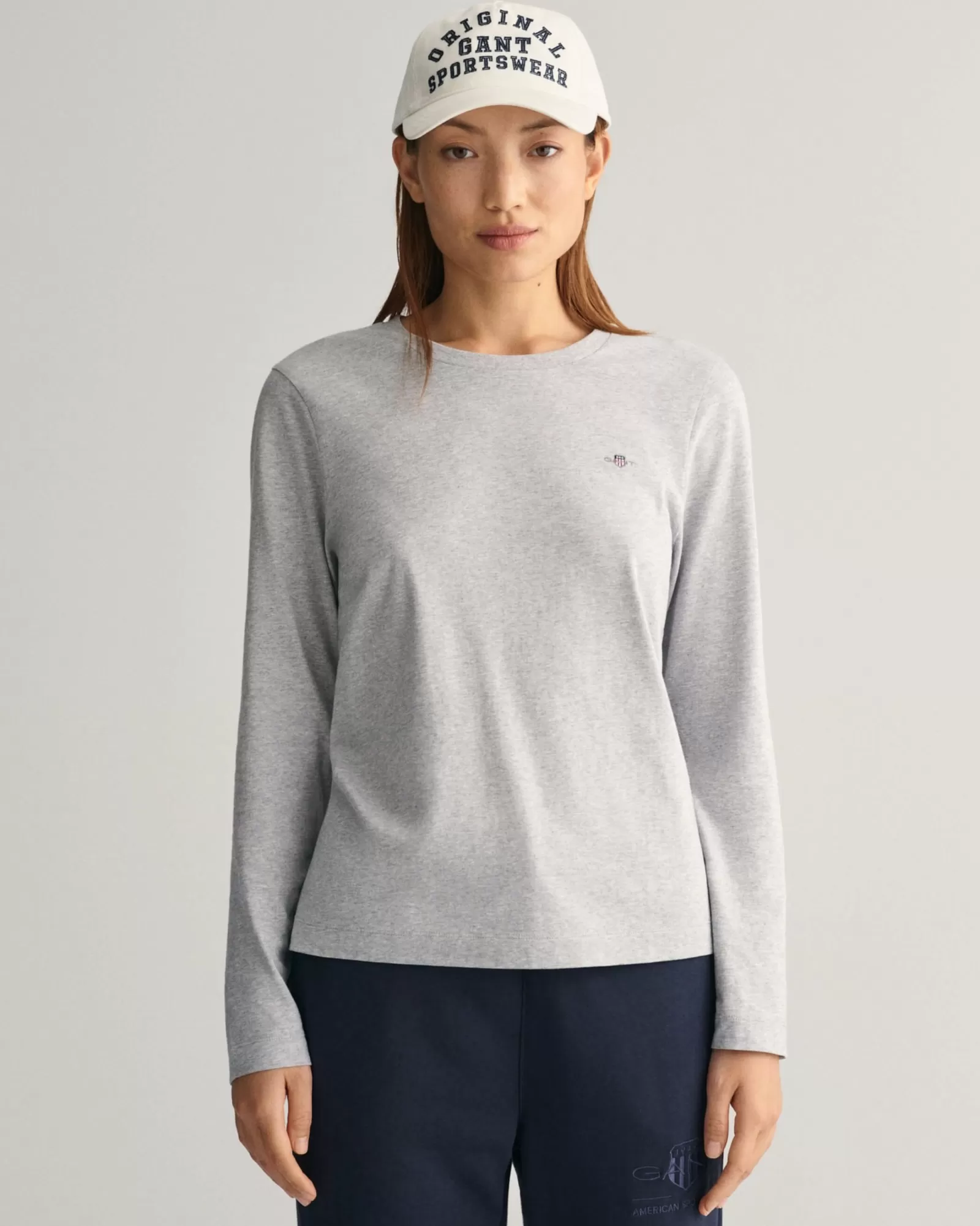 Women GANT T-Shirts & Tops*Shield Long Sleeve T-Shirt LIGHT GREY MELANGE