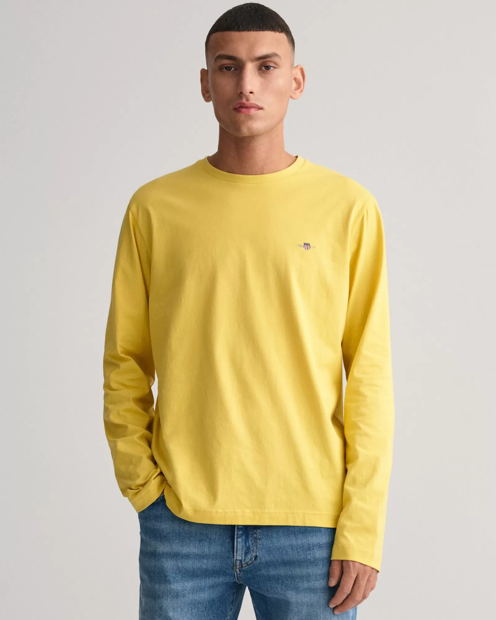 Men GANT T-Shirts*Shield Long Sleeve T-Shirt PARCHMENT YELLOW