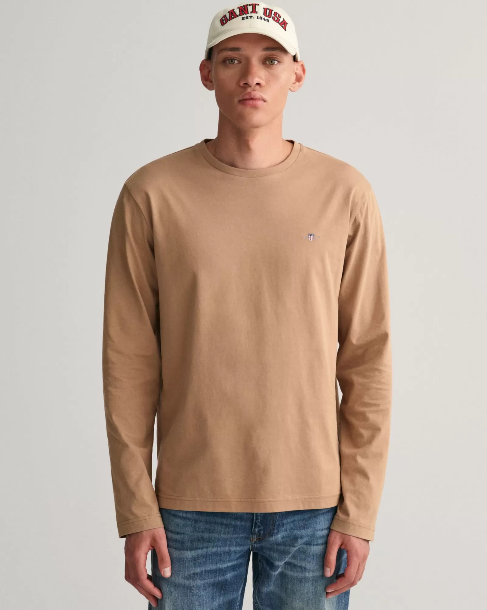 Men GANT T-Shirts*Shield Long Sleeve T-Shirt WARM KHAKI