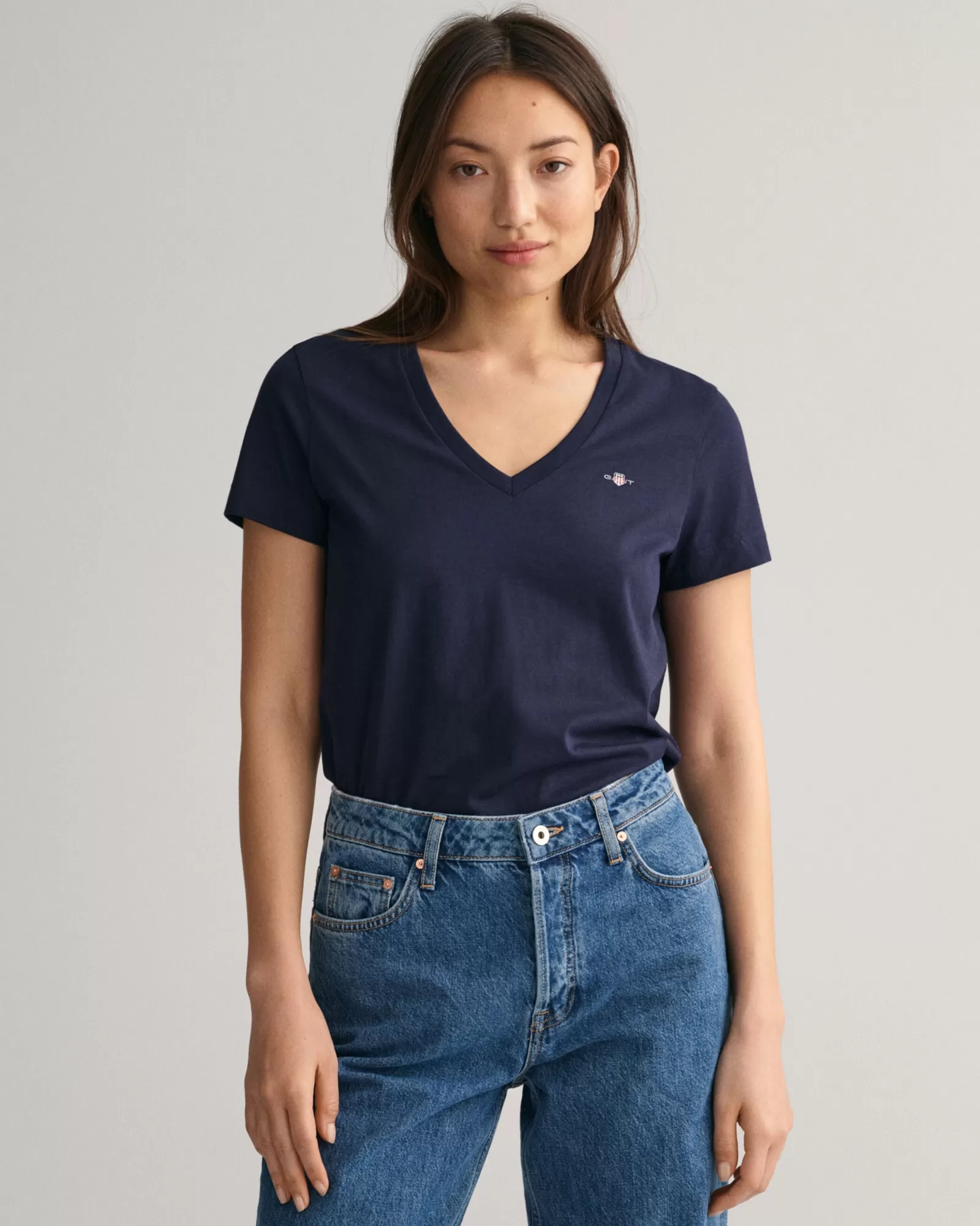 Women GANT T-Shirts & Tops*Shield V-Neck T-Shirt EVENING BLUE