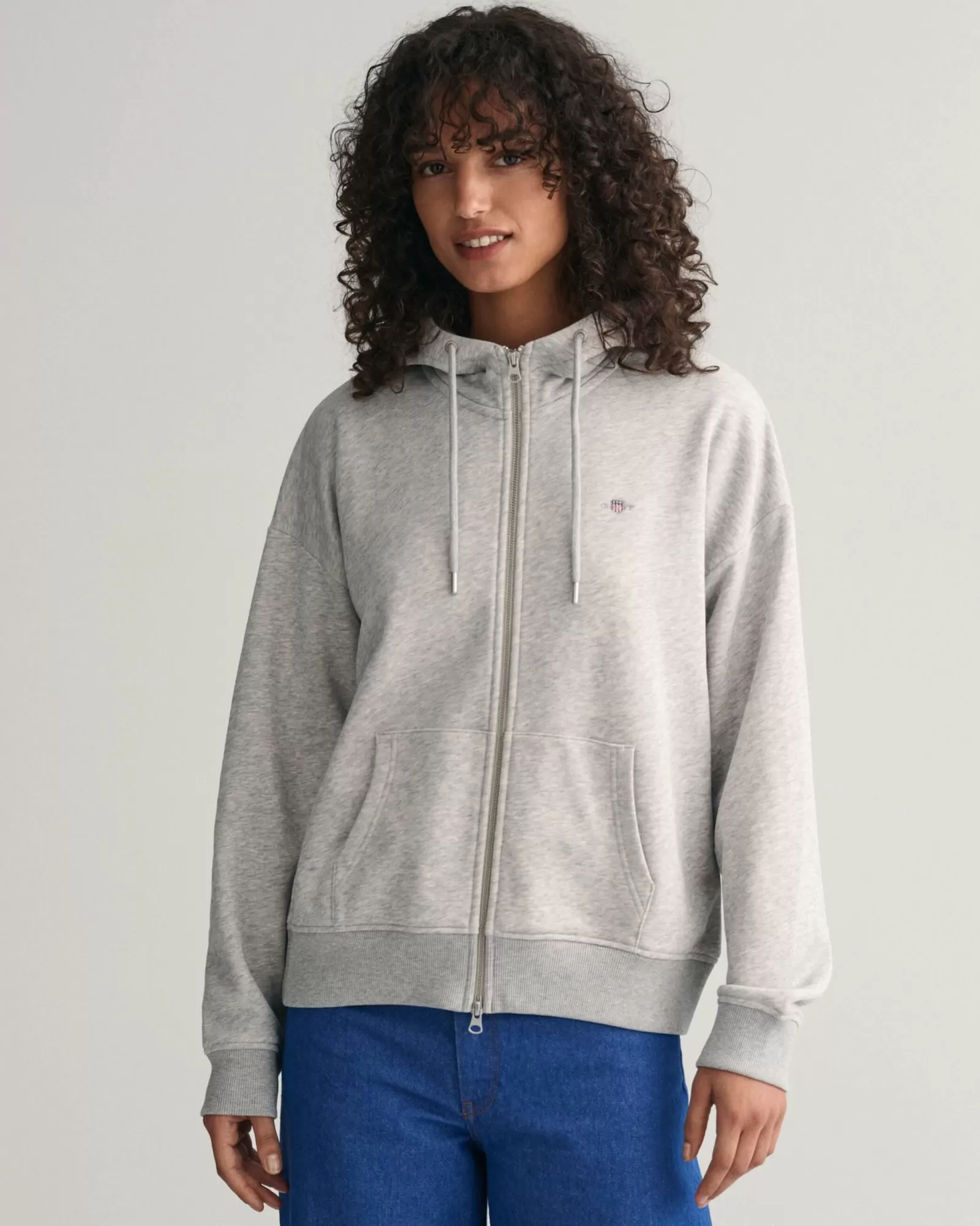 Women GANT Sweatshirts & Hoodies*Shield Zip Hoodie LIGHT GREY MELANGE