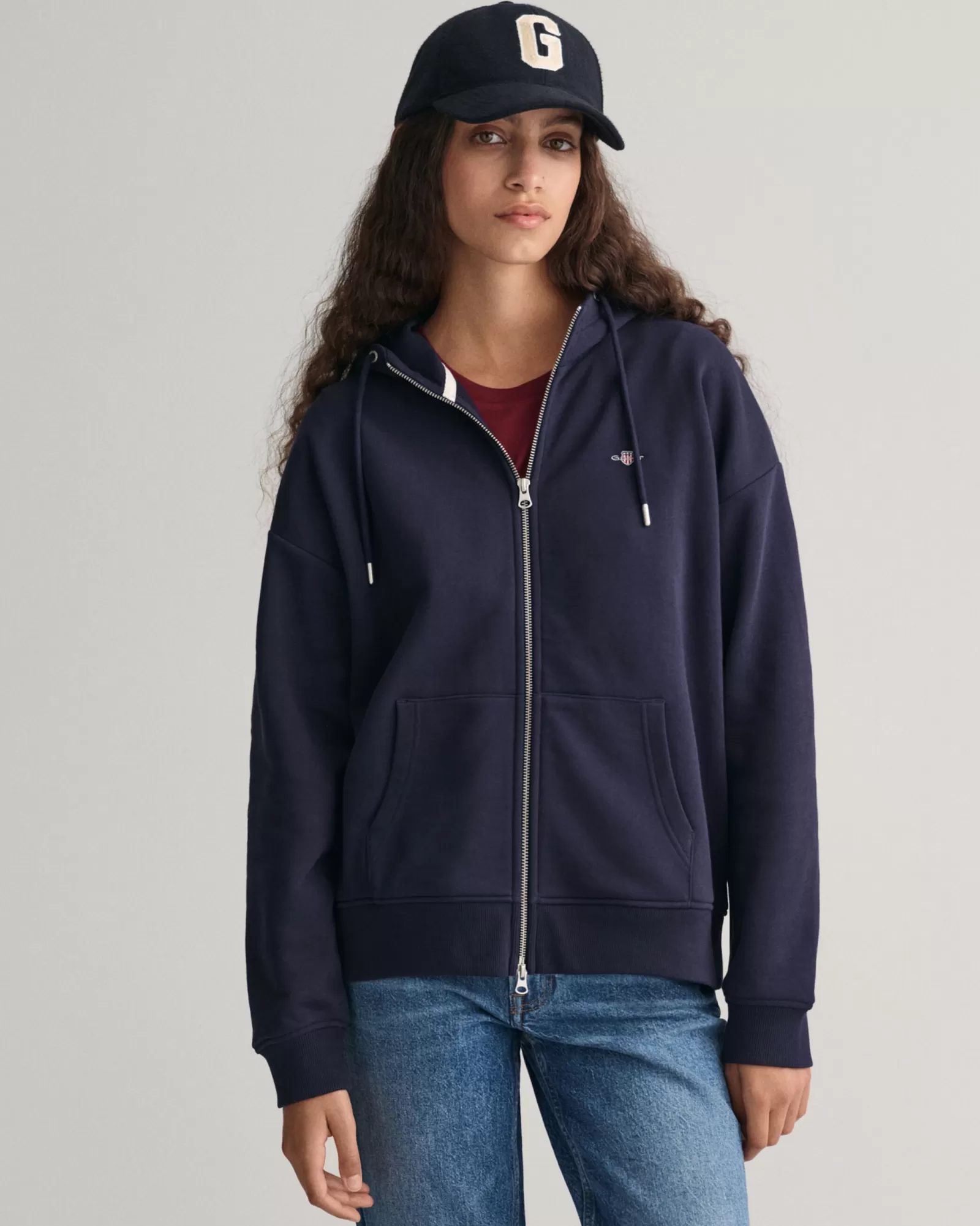 Women GANT Sweatshirts & Hoodies*Shield Zip Hoodie EVENING BLUE