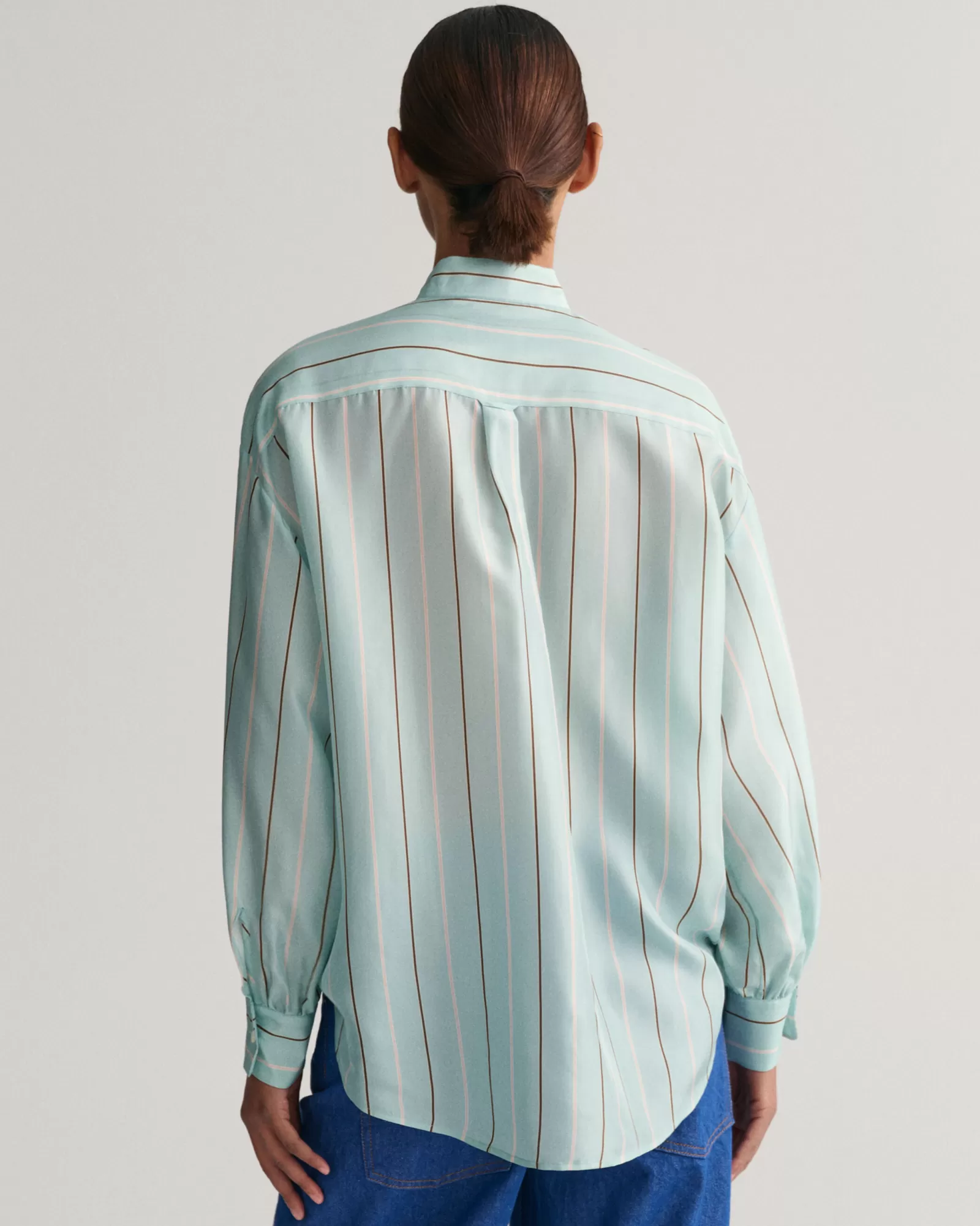 Women GANT Shirts*Silk Striped Bow Blouse DUSTY TURQUOISE