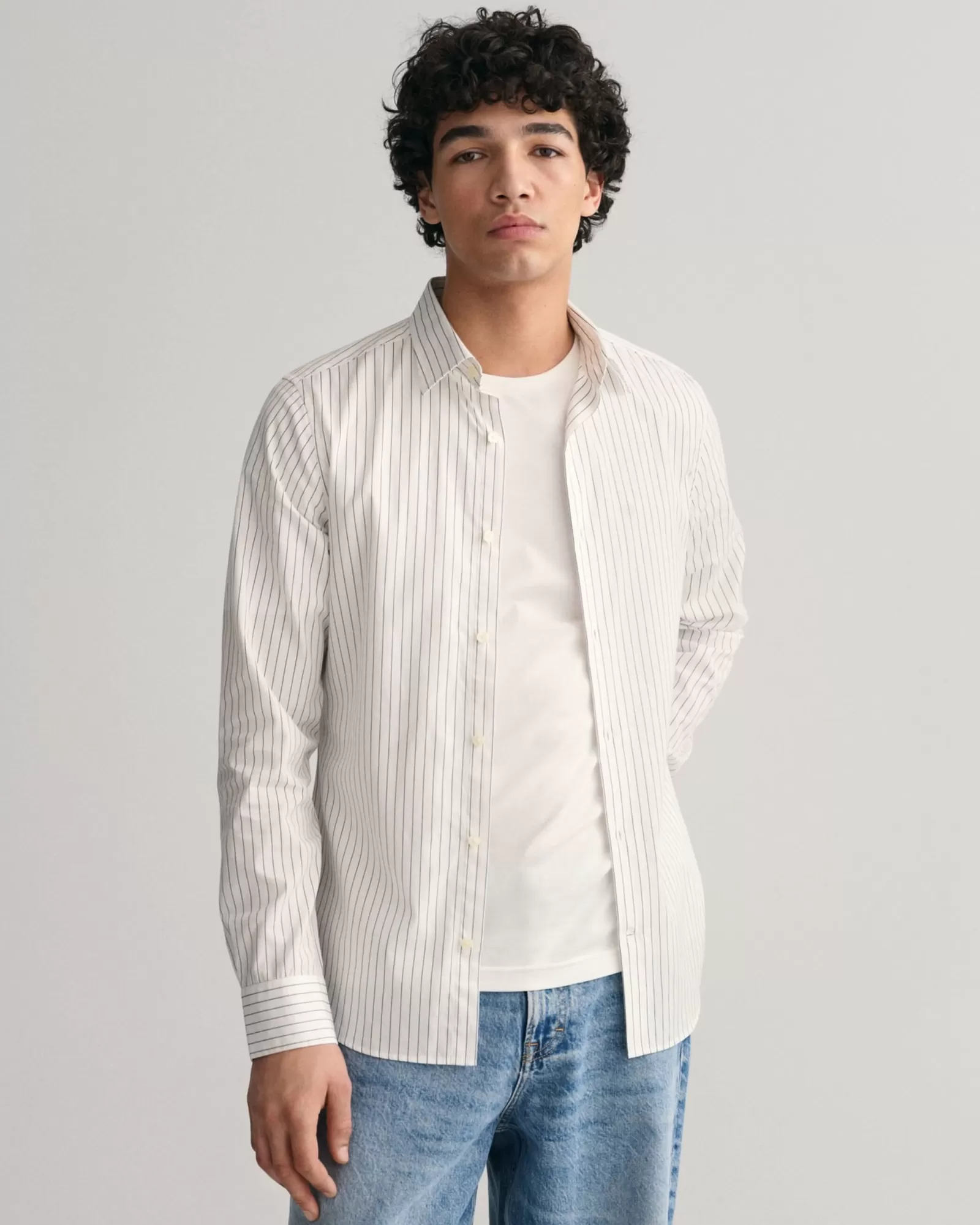 Men GANT Shirts*Slim Fit Formal Pinstriped Shirt WHITE