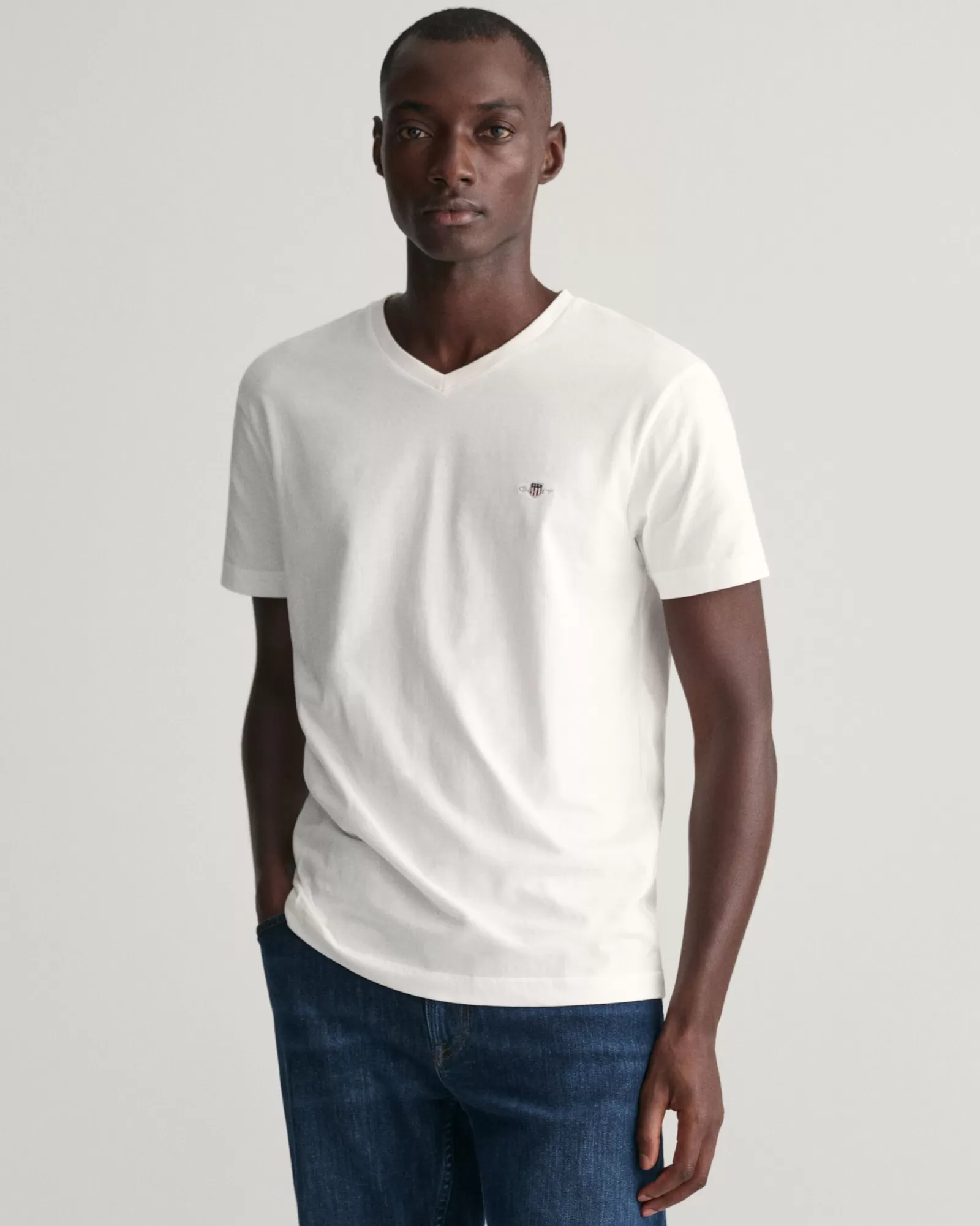 Men GANT T-Shirts*Slim Fit Shield V-Neck T-Shirt WHITE