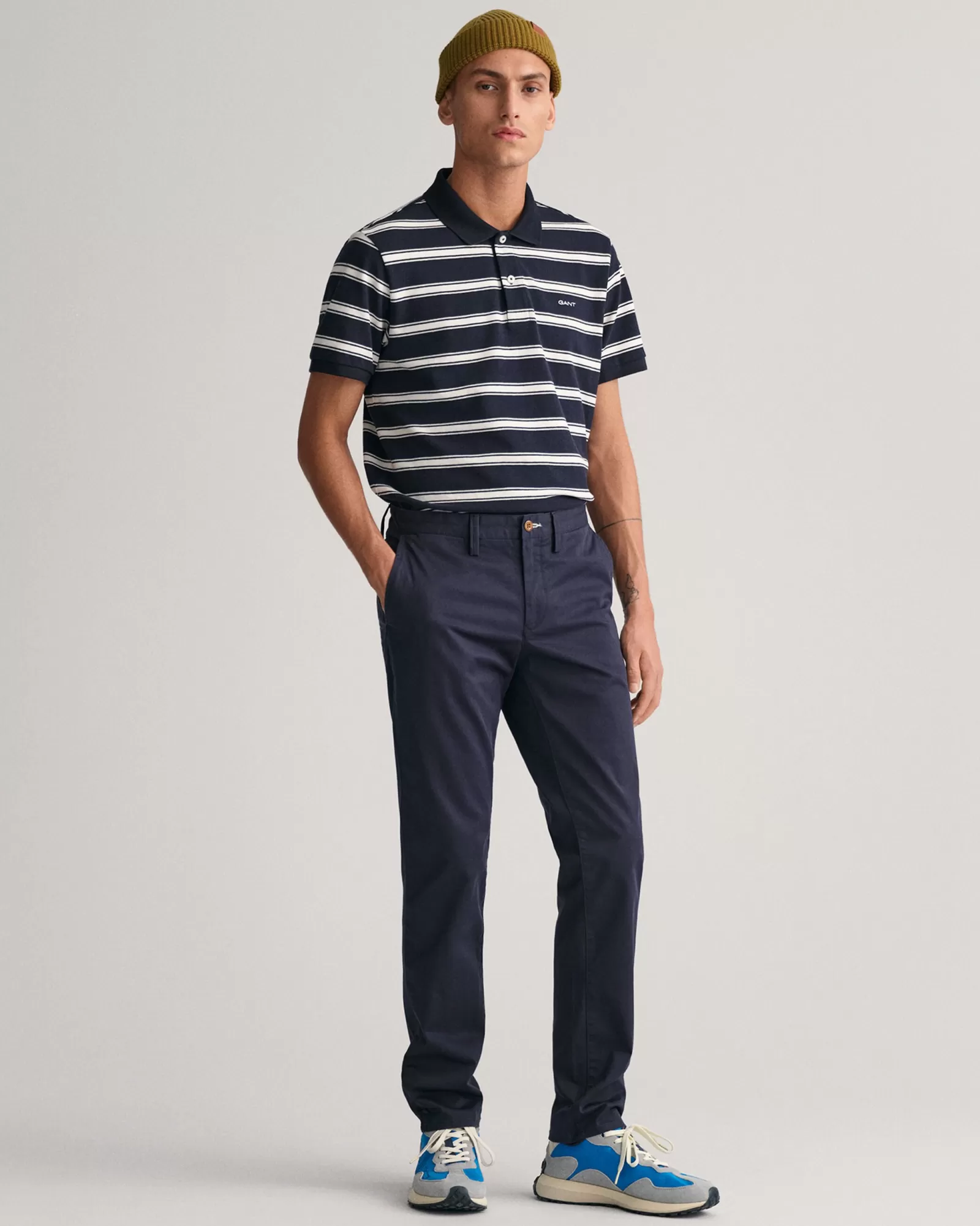 Men GANT Pants*Slim Fit Twill Chinos MARINE