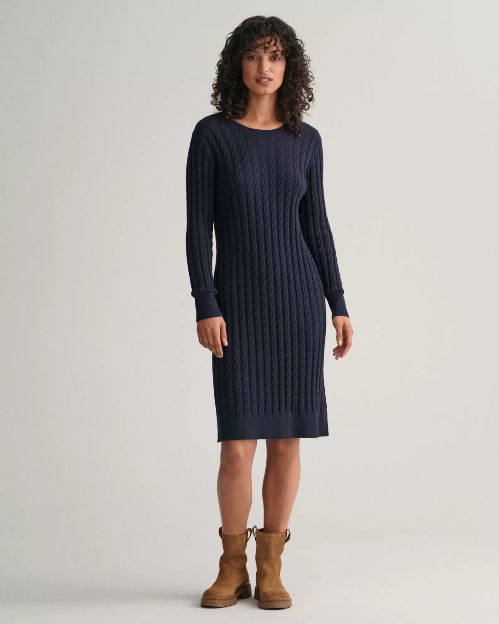 Women GANT Dresses*Stretch Cotton Cable Knit Crew Neck Dress EVENING BLUE