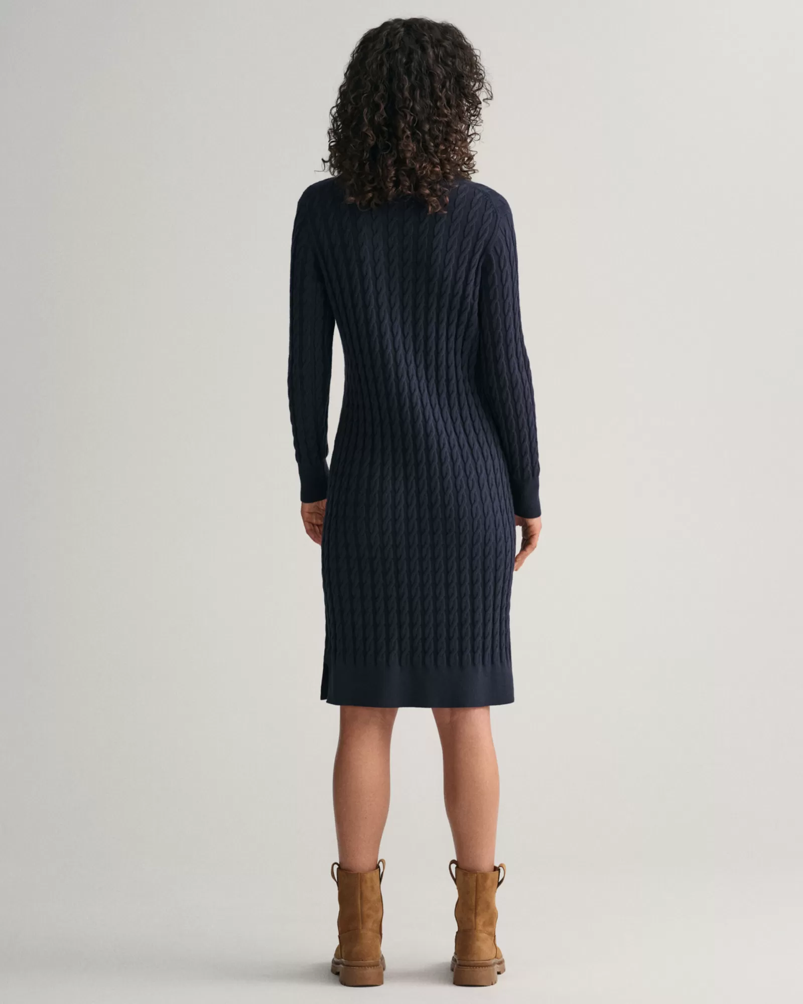 Women GANT Dresses*Stretch Cotton Cable Knit Crew Neck Dress EVENING BLUE