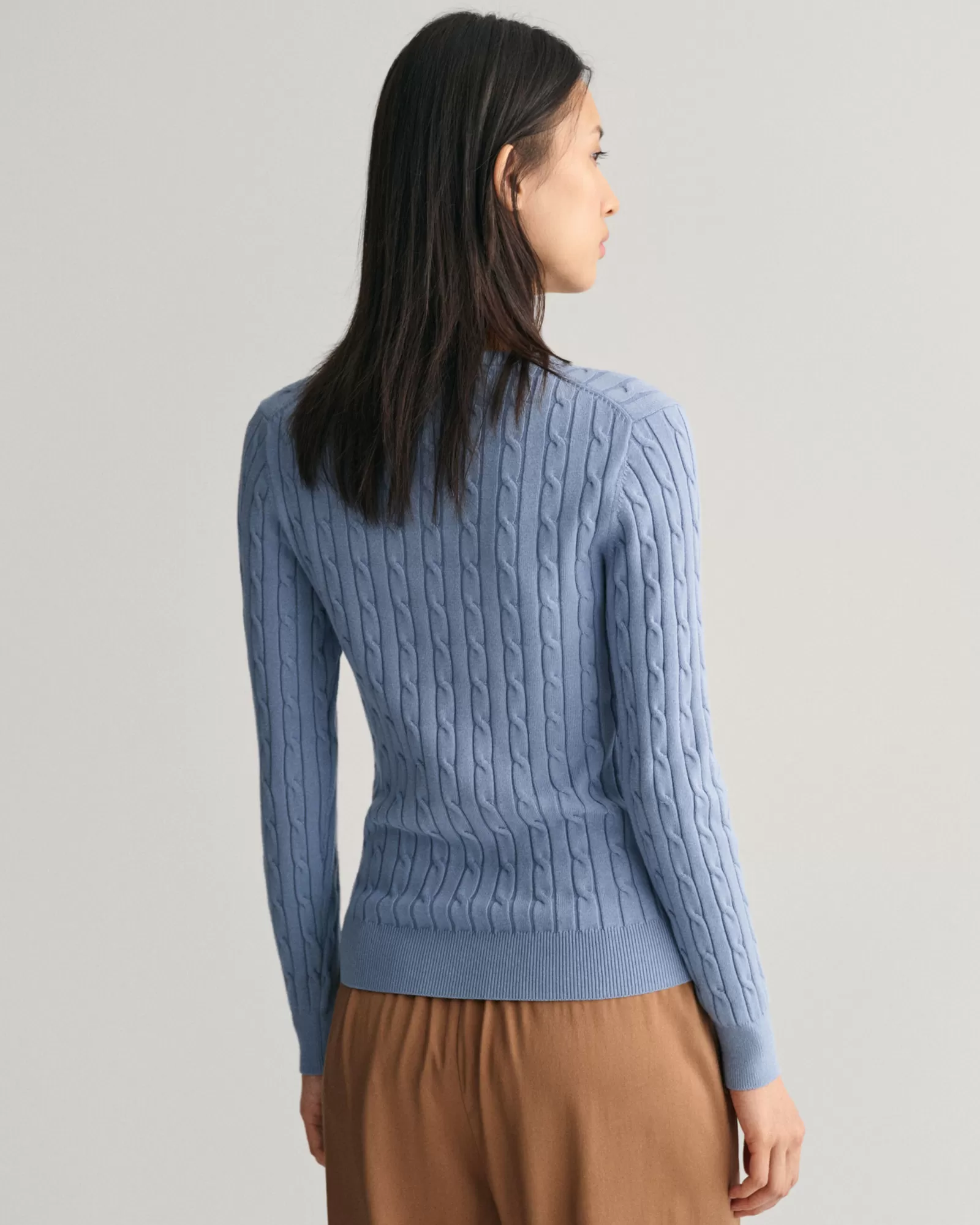 Women GANT Knitwear*Stretch Cotton Cable Knit Crew Neck Sweater CRYSTAL BLUE