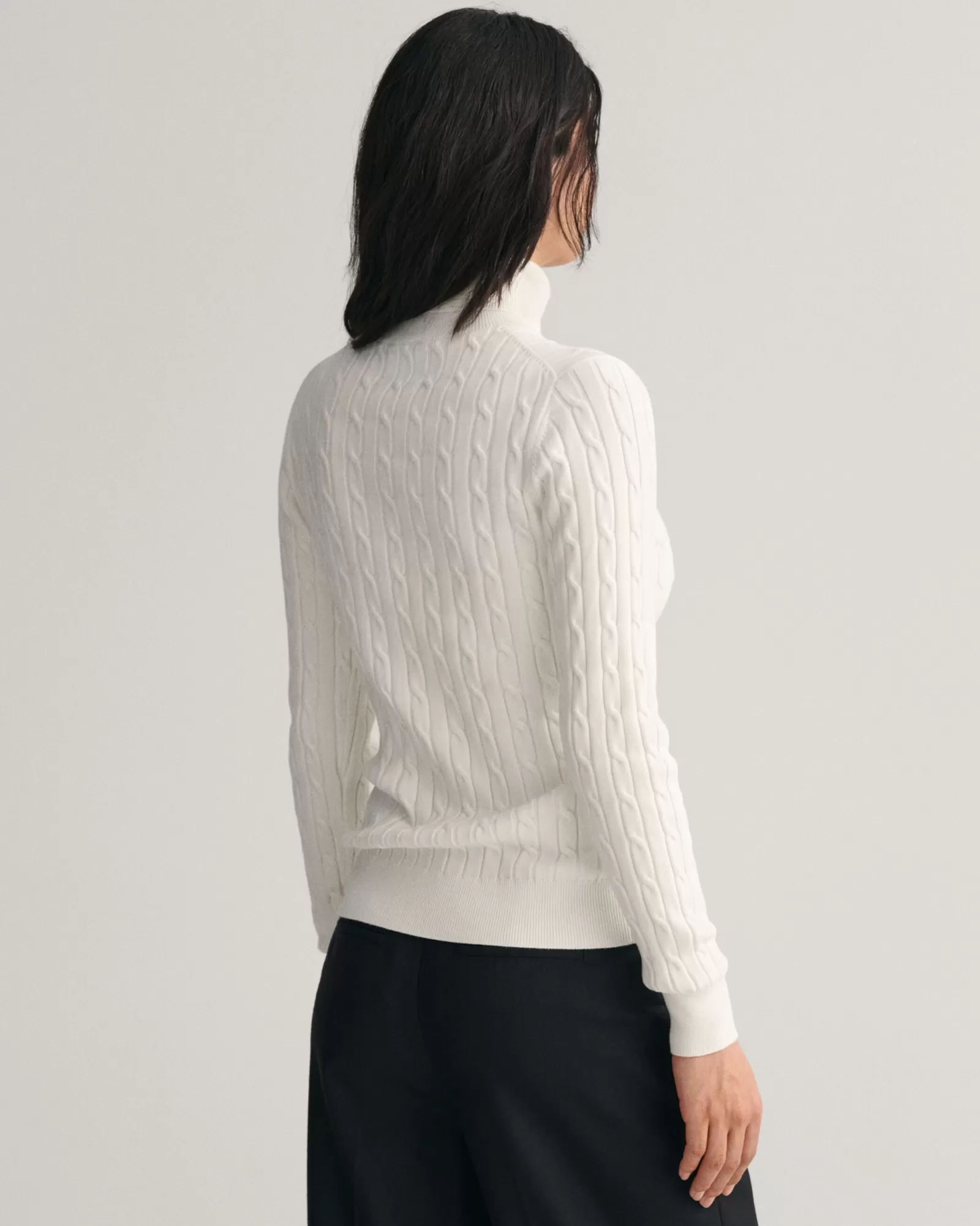 Women GANT Knitwear*Stretch Cotton Cable Knit Turtleneck Sweater EGGSHELL