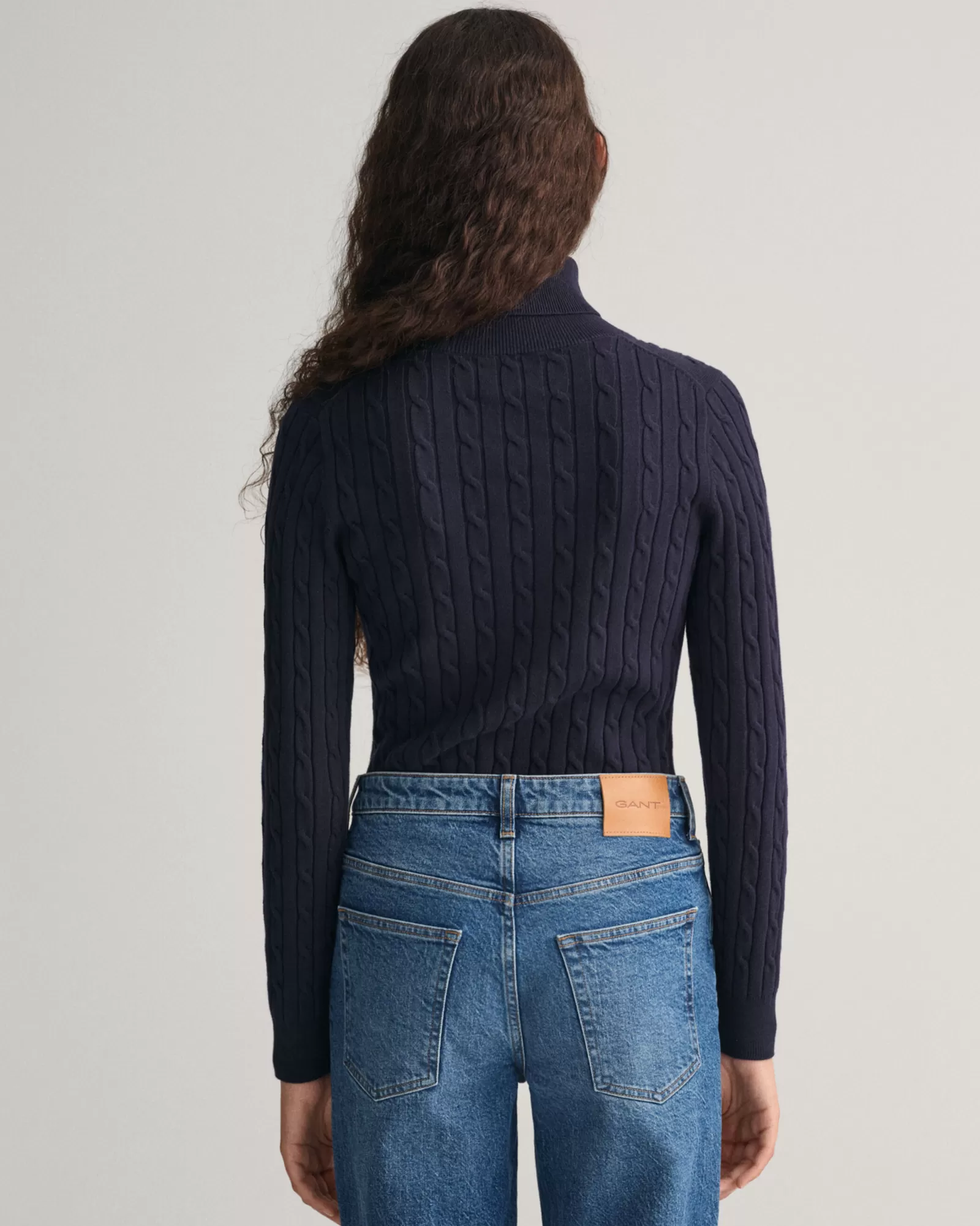 Women GANT Knitwear*Stretch Cotton Cable Knit Turtleneck Sweater EVENING BLUE