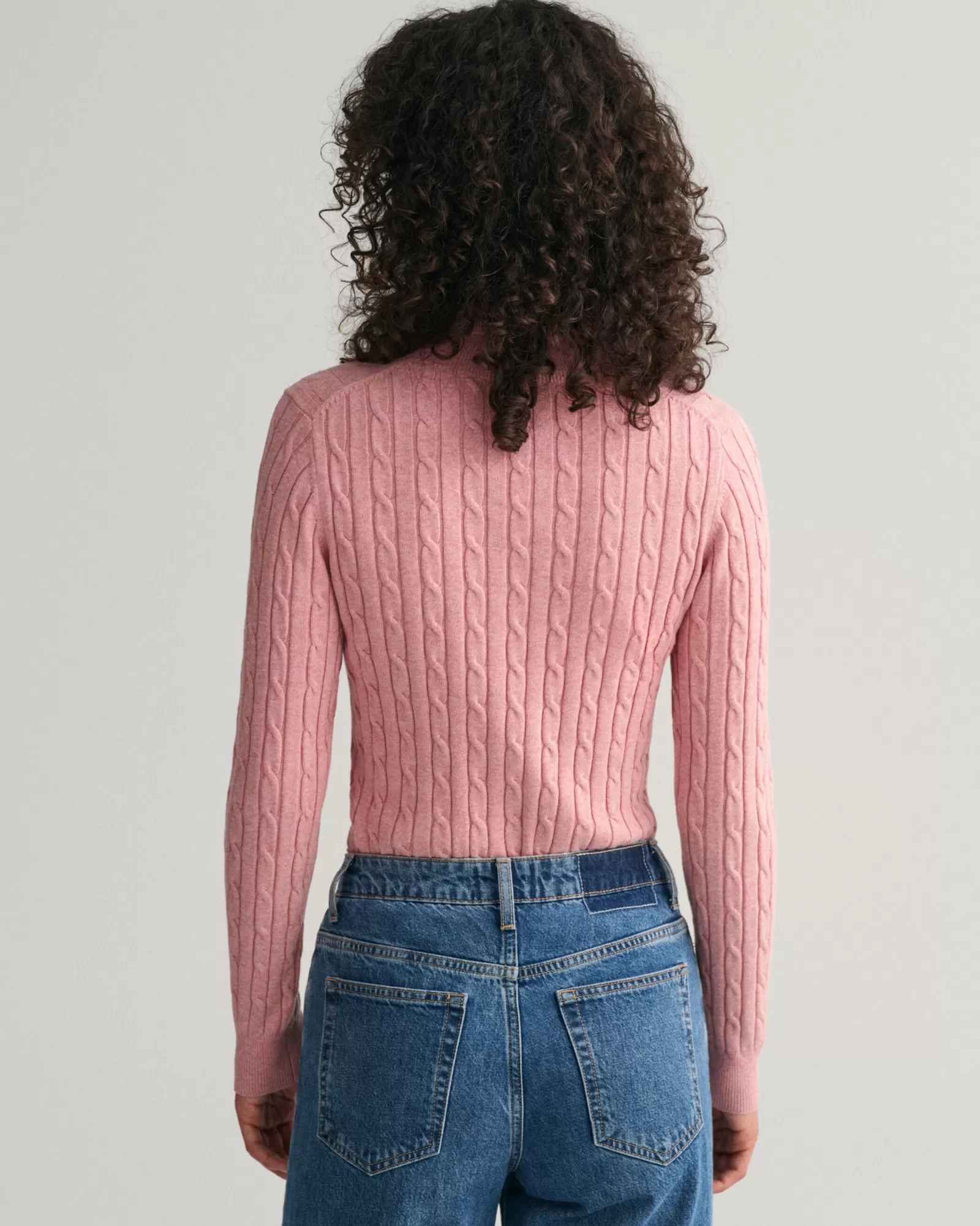 Women GANT Knitwear*Stretch Cotton Cable Knit Turtleneck Sweater PINK BLUSH