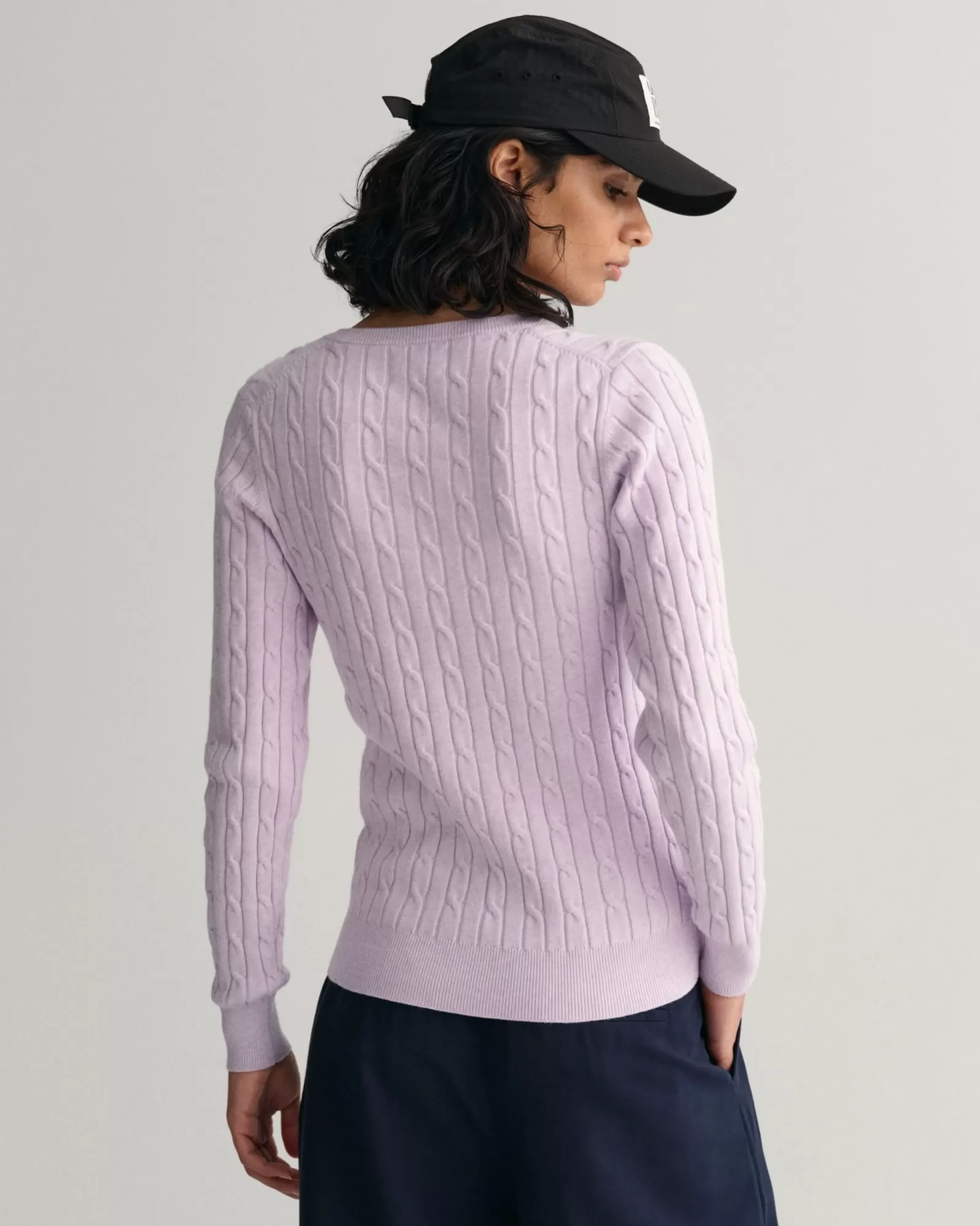 Women GANT Knitwear*Stretch Cotton Cable Knit V-Neck Sweater SOOTHING LILAC