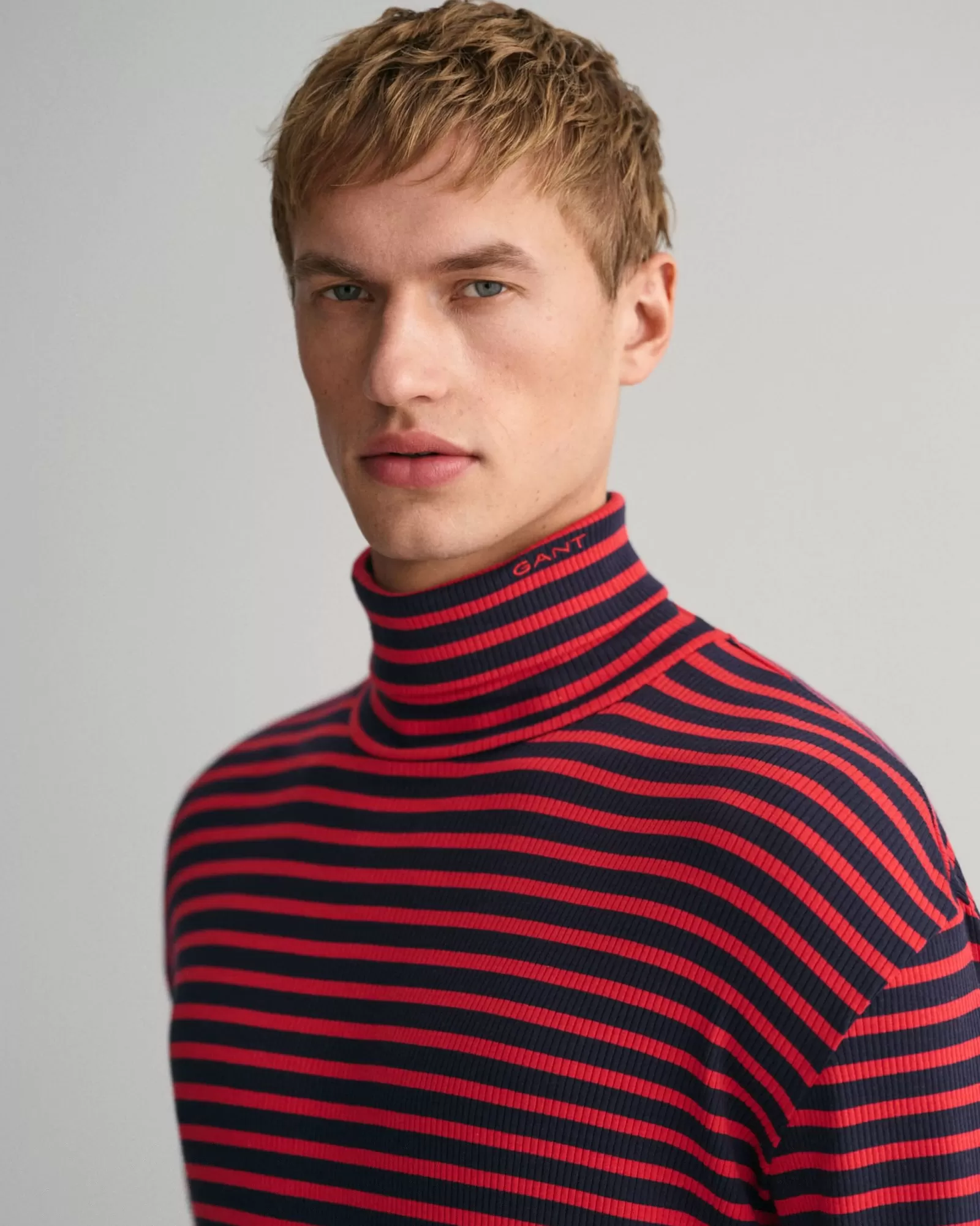 Men GANT T-Shirts*Striped Long Sleeve Turtleneck Top RICH RED