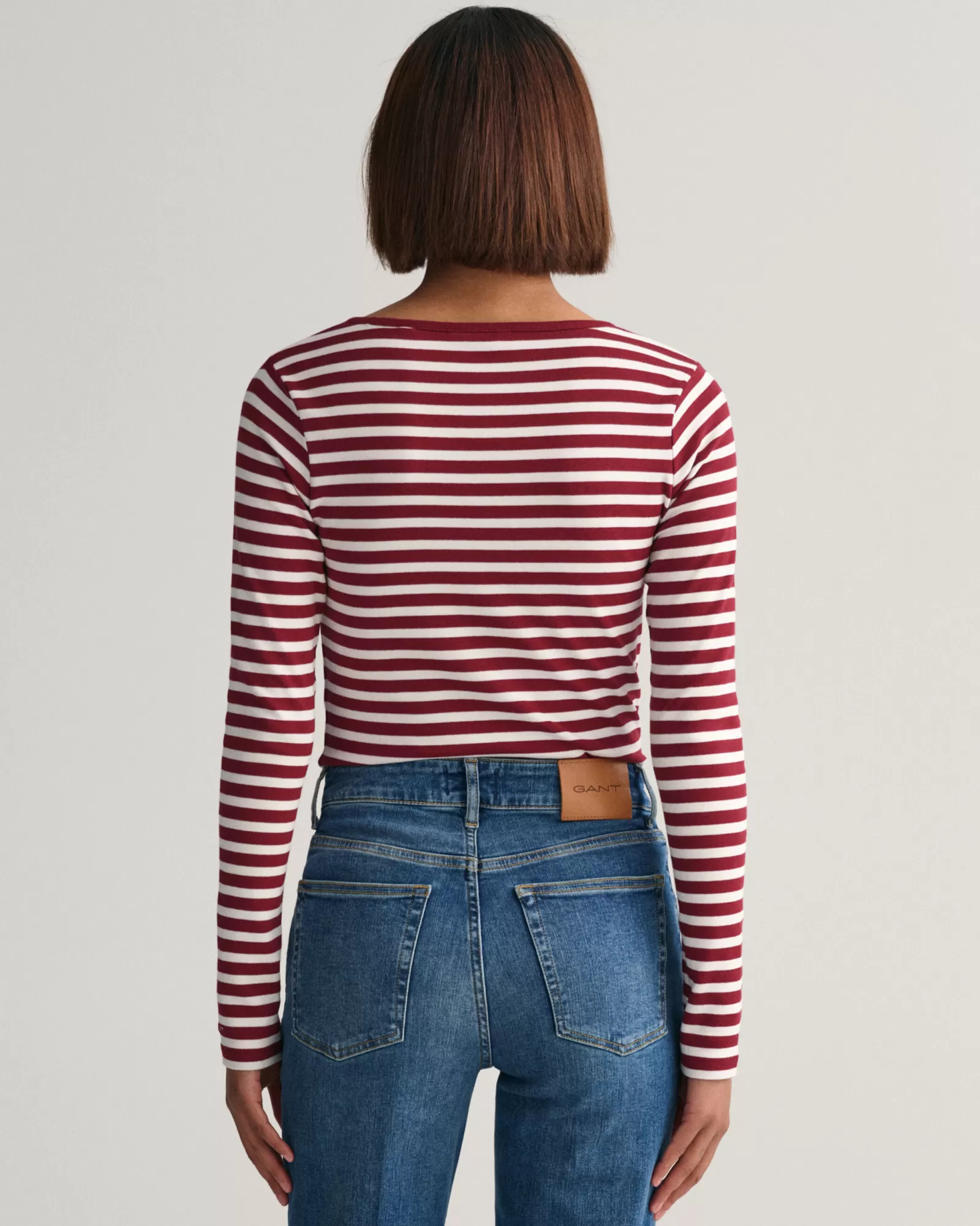 Women GANT T-Shirts & Tops*Striped Rib Long Sleeve T-Shirt PLUMPED RED