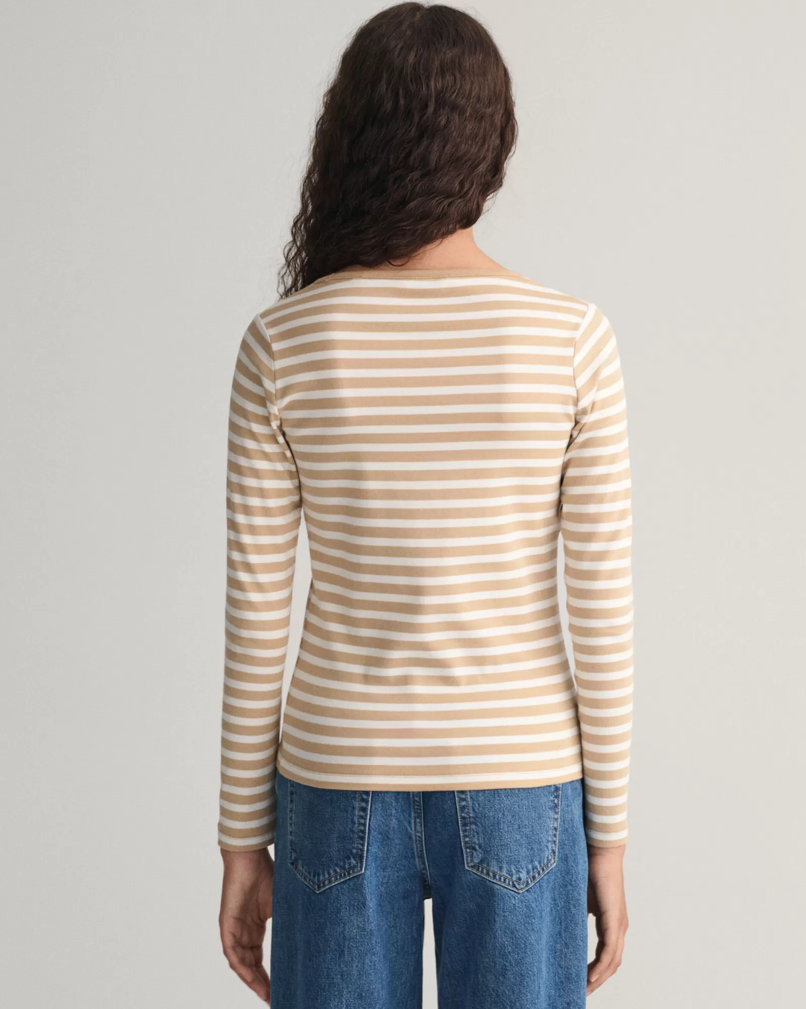 Women GANT T-Shirts & Tops*Striped Rib Long Sleeve T-Shirt DARK KHAKI