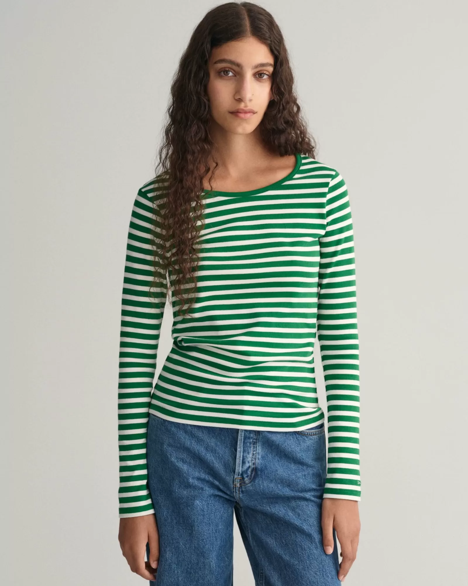 Women GANT T-Shirts & Tops*Striped Rib Long Sleeve T-Shirt LAVISH GREEN