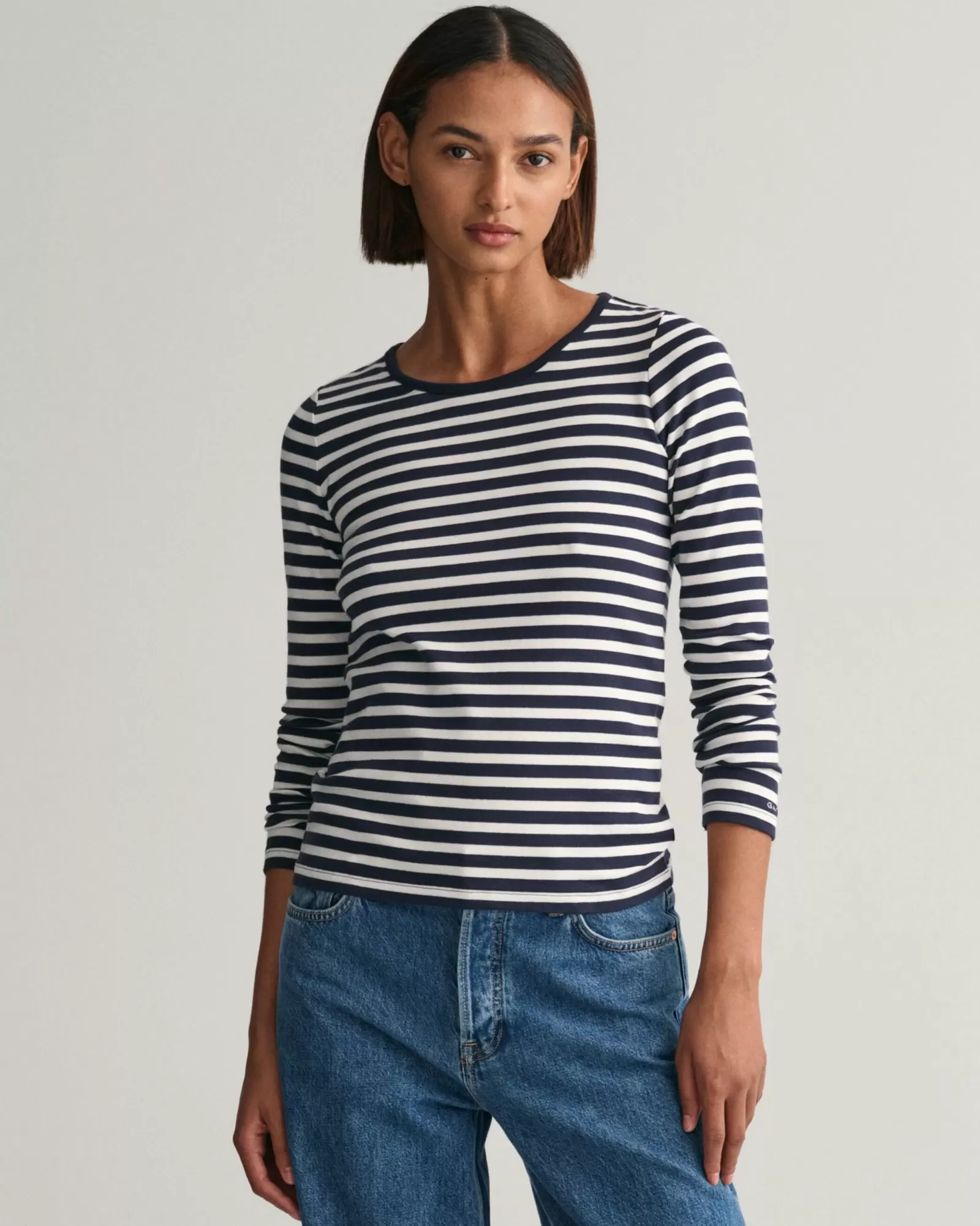 Women GANT T-Shirts & Tops*Striped Rib Long Sleeve T-Shirt EVENING BLUE