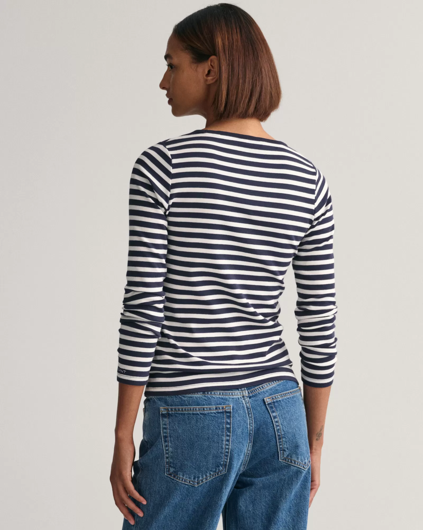 Women GANT T-Shirts & Tops*Striped Rib Long Sleeve T-Shirt EVENING BLUE