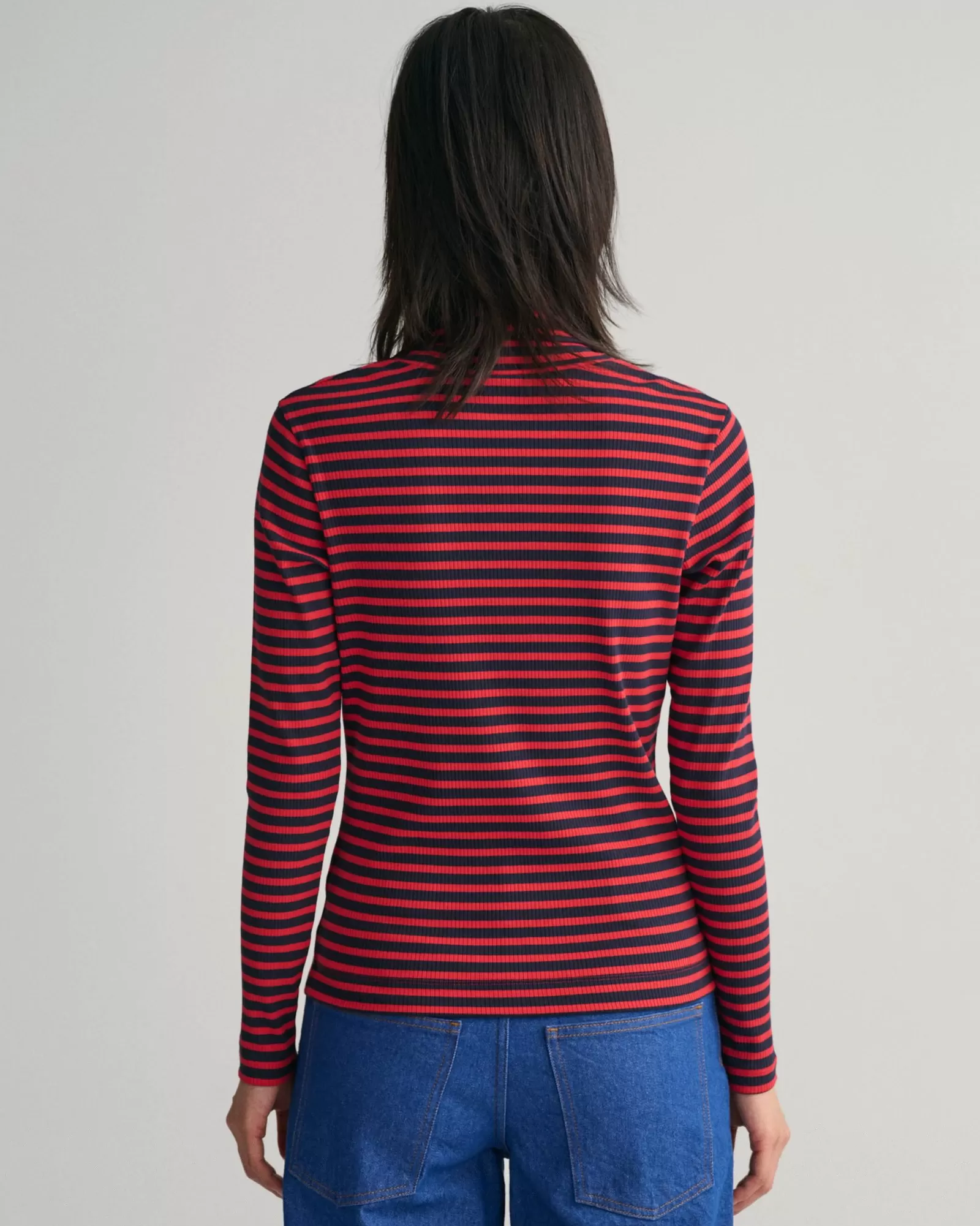 Women GANT T-Shirts & Tops*Striped Rib Long Sleeve Turtleneck Top RICH RED