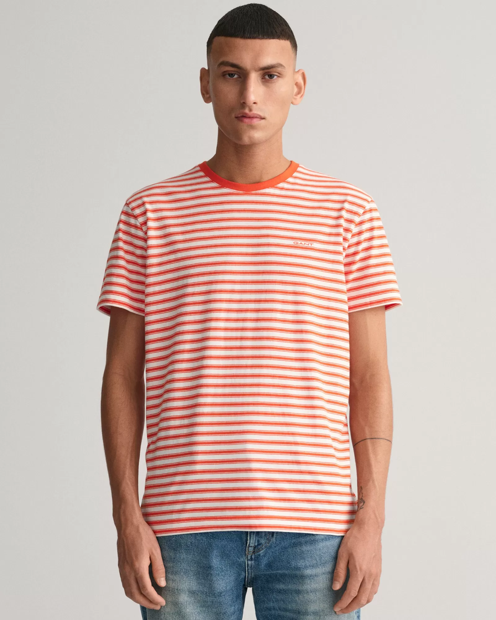 Men GANT T-Shirts*Striped T-Shirt GRAPEFRUIT ORANGE