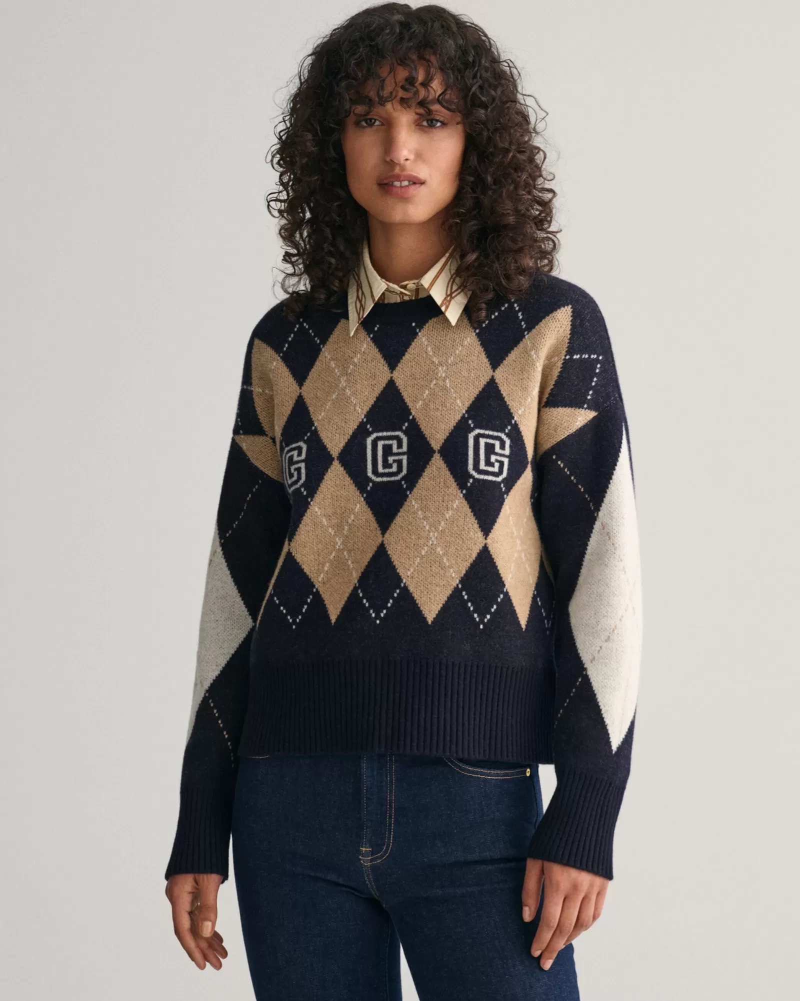 Women GANT Knitwear*Superfine Argyle Crew Neck Sweater EVENING BLUE