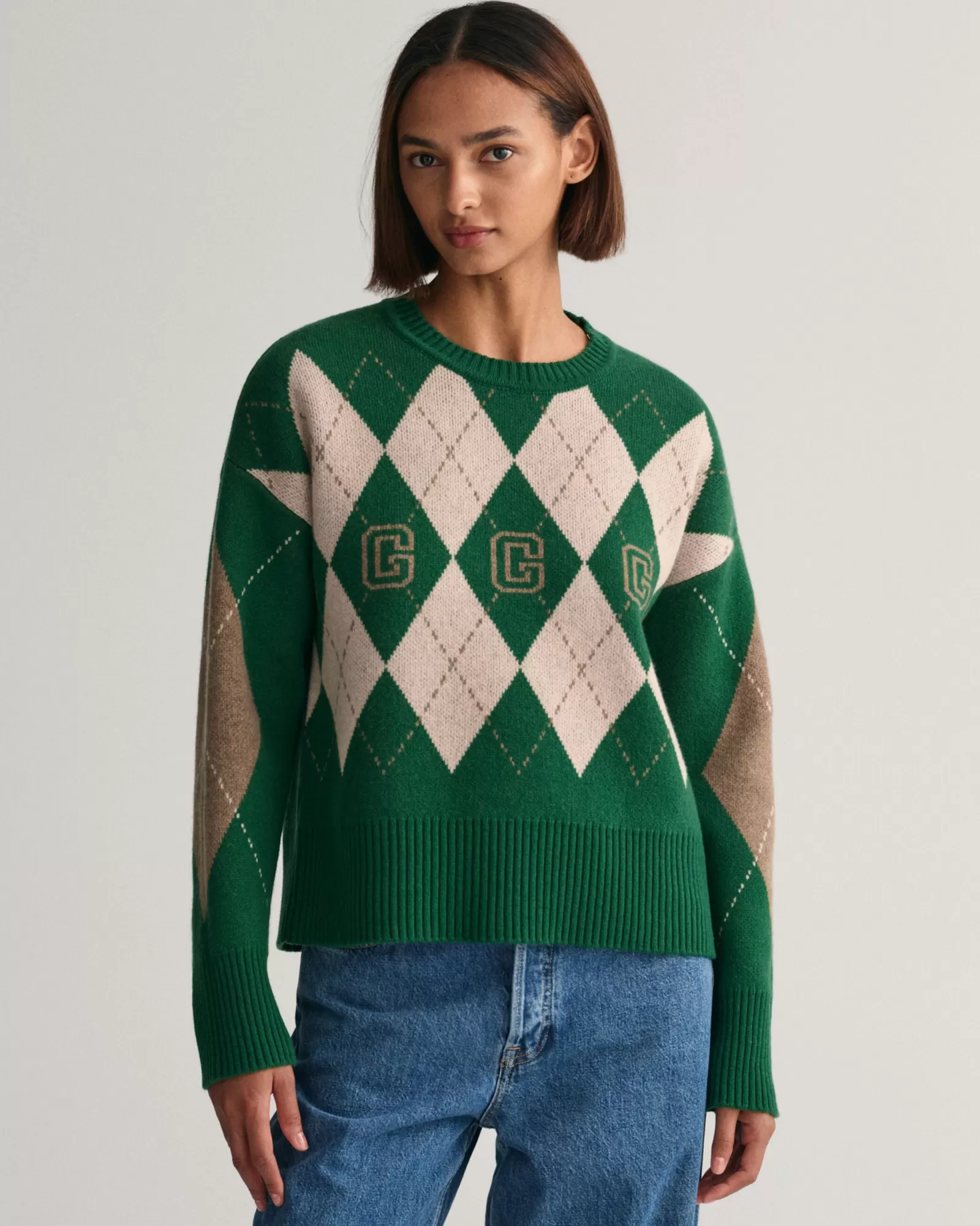 Women GANT Knitwear*Superfine Argyle Crew Neck Sweater LAVISH GREEN