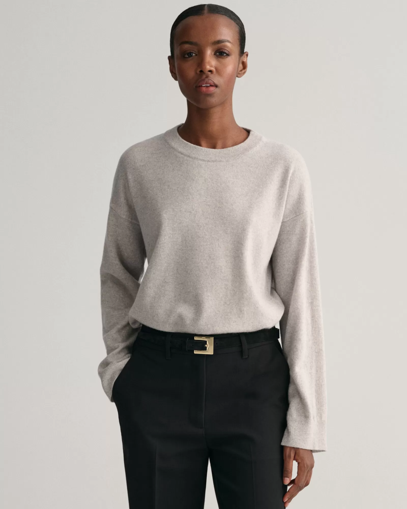 Women GANT Knitwear*Superfine Lambswool Crew Neck Sweater LIGHT GREY MELANGE