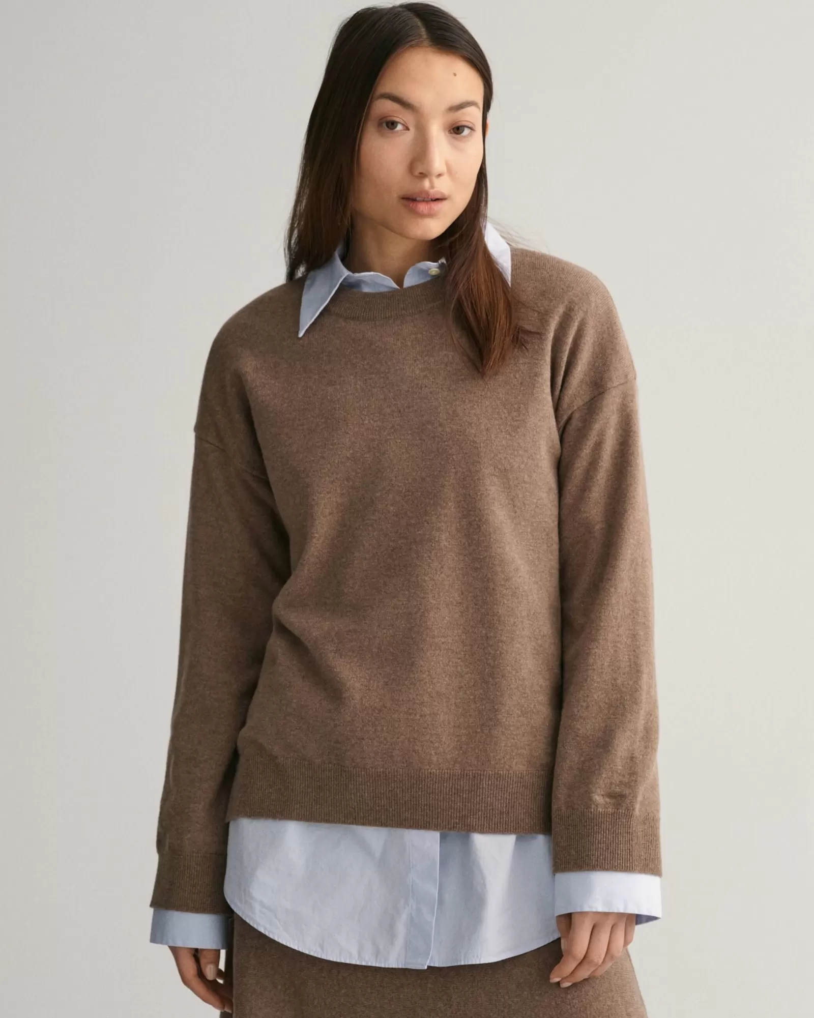 Women GANT Knitwear*Superfine Lambswool Crew Neck Sweater MOLE BROWN