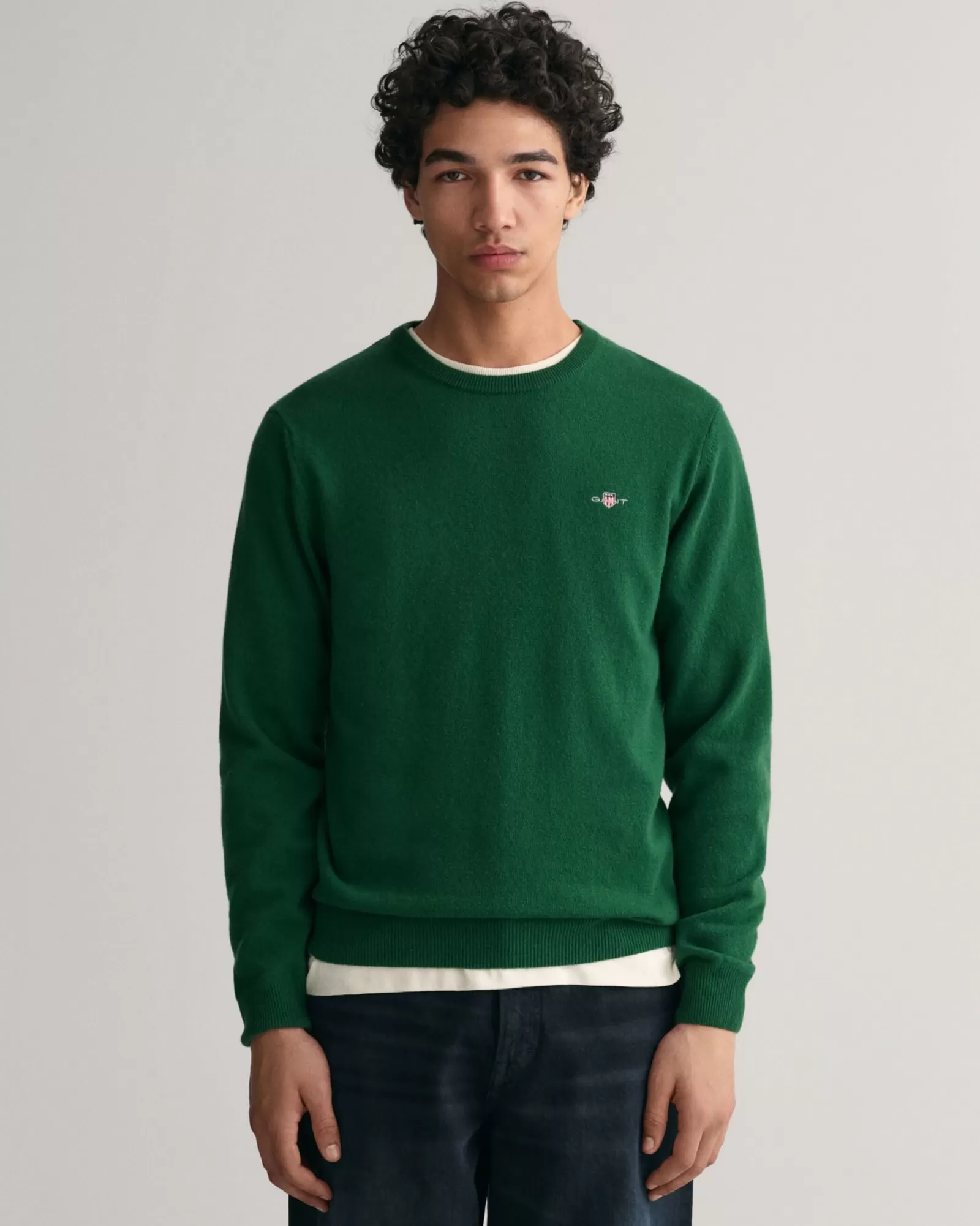 Men GANT Knitwear*Superfine Lambswool Crew Neck Sweater FOREST GREEN