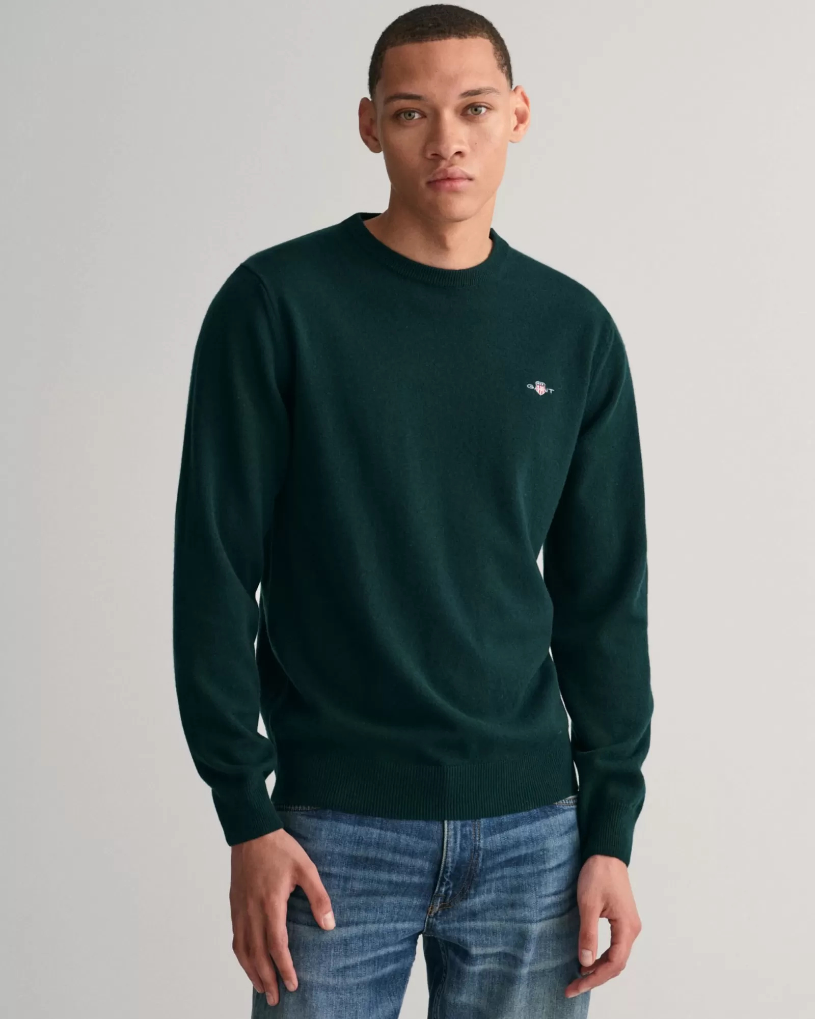 Men GANT Knitwear*Superfine Lambswool Crew Neck Sweater TARTAN GREEN