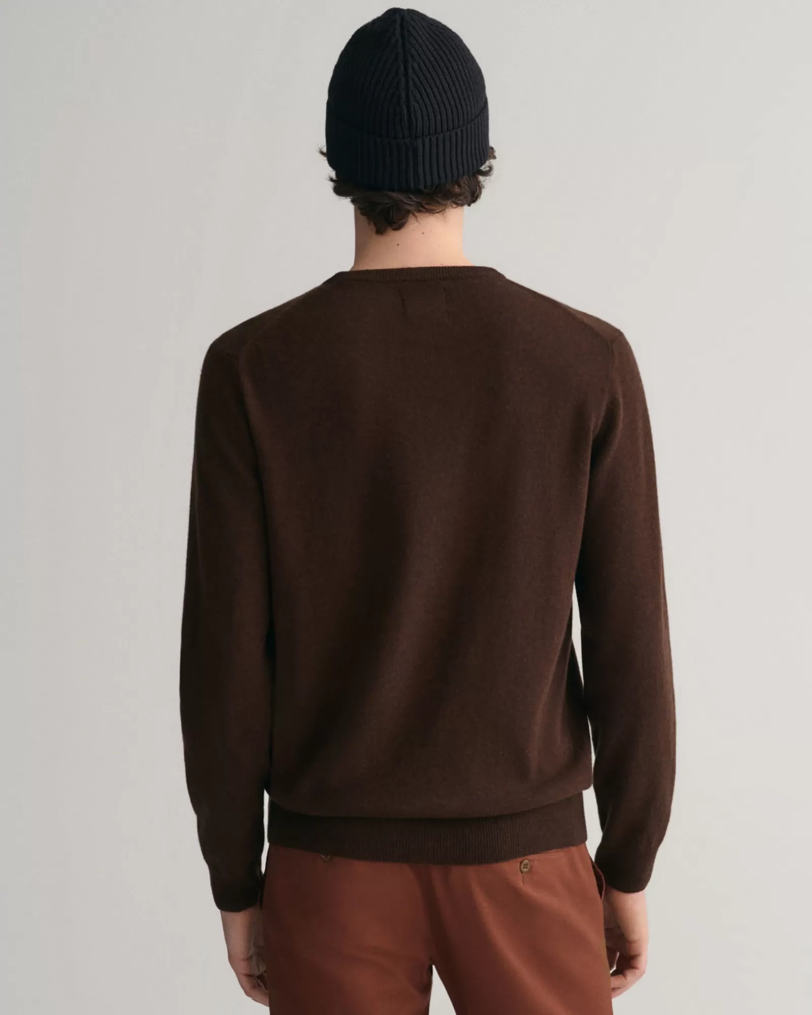 Men GANT Knitwear*Superfine Lambswool Crew Neck Sweater DARK BROWN MELANGE