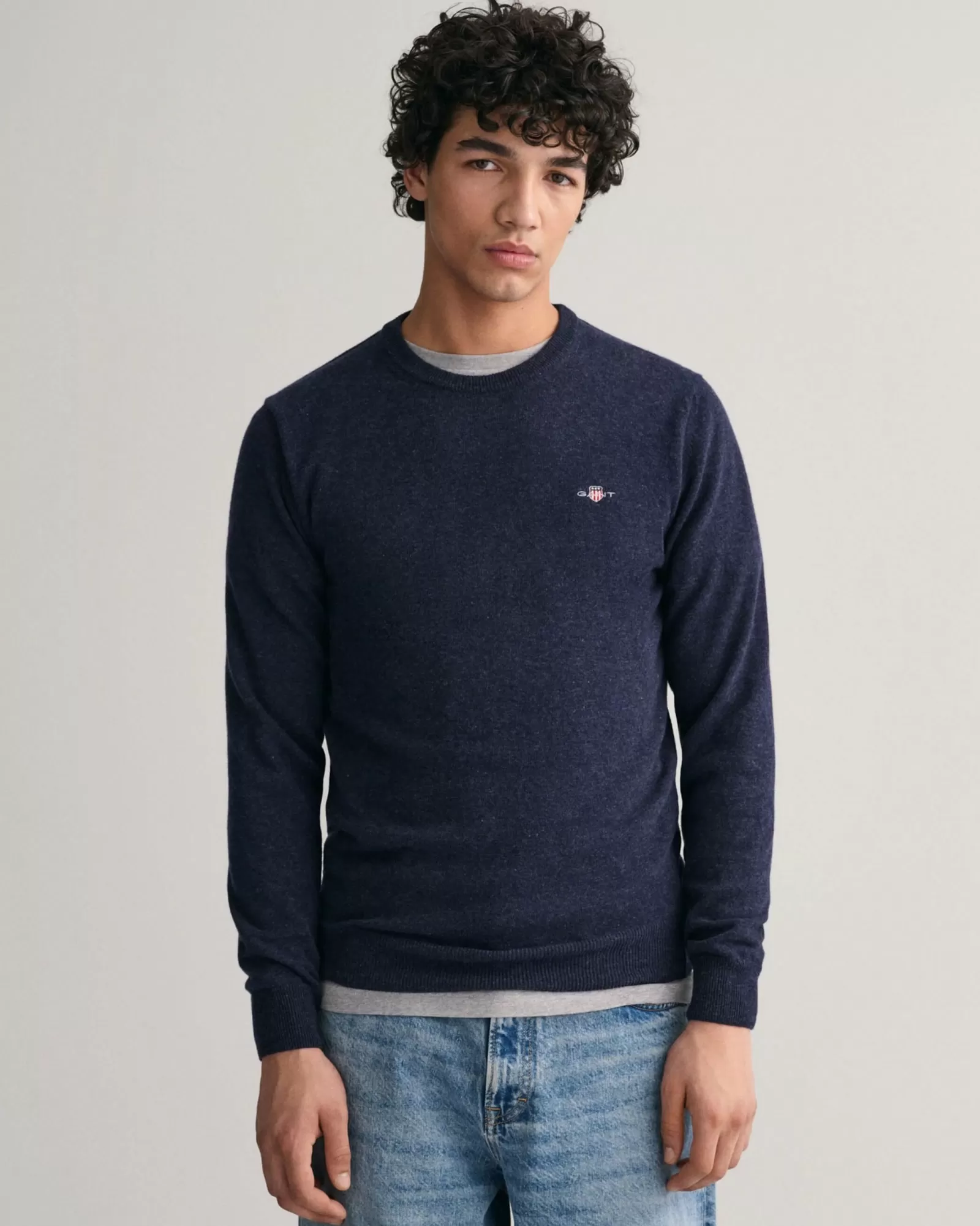 Men GANT Knitwear*Superfine Lambswool Crew Neck Sweater DARK NAVY MELANGE